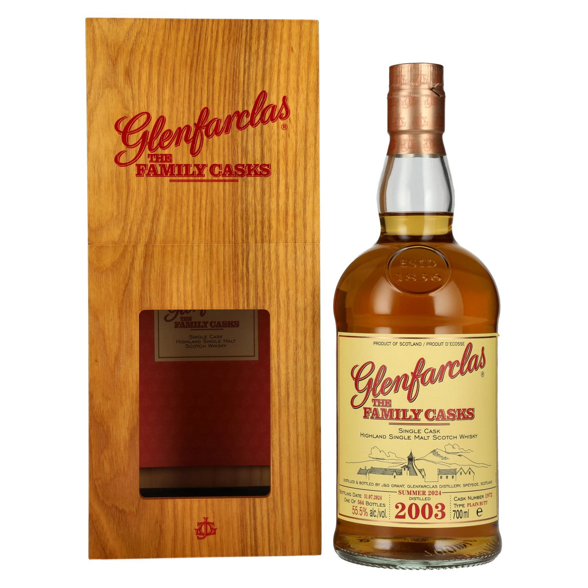 Glenfarclas THE FAMILY CASKS Single Cask SUMMER 2024 Plain Butt n° 1972 2003 55,5 % vol. 0,7 l dans un coffret en bois