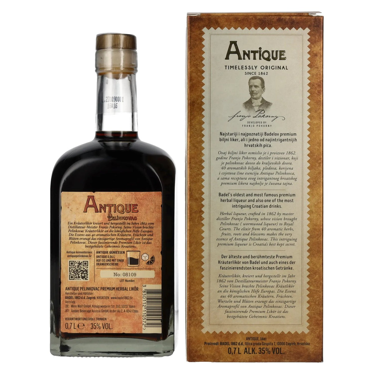 Badel Antiek Pelinkovac Premium Kruidenlikeur 35% Vol. 0,7l in geschenkverpakking