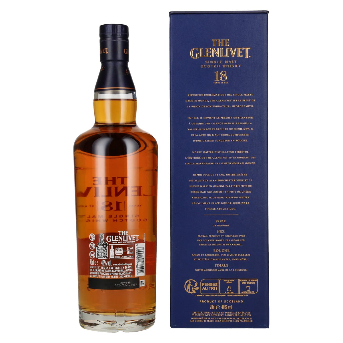 Whisky single malt The Glenlivet 18 ans d'âge BATCH RESERVE, 40 % vol., 0,7 l, dans un coffret cadeau