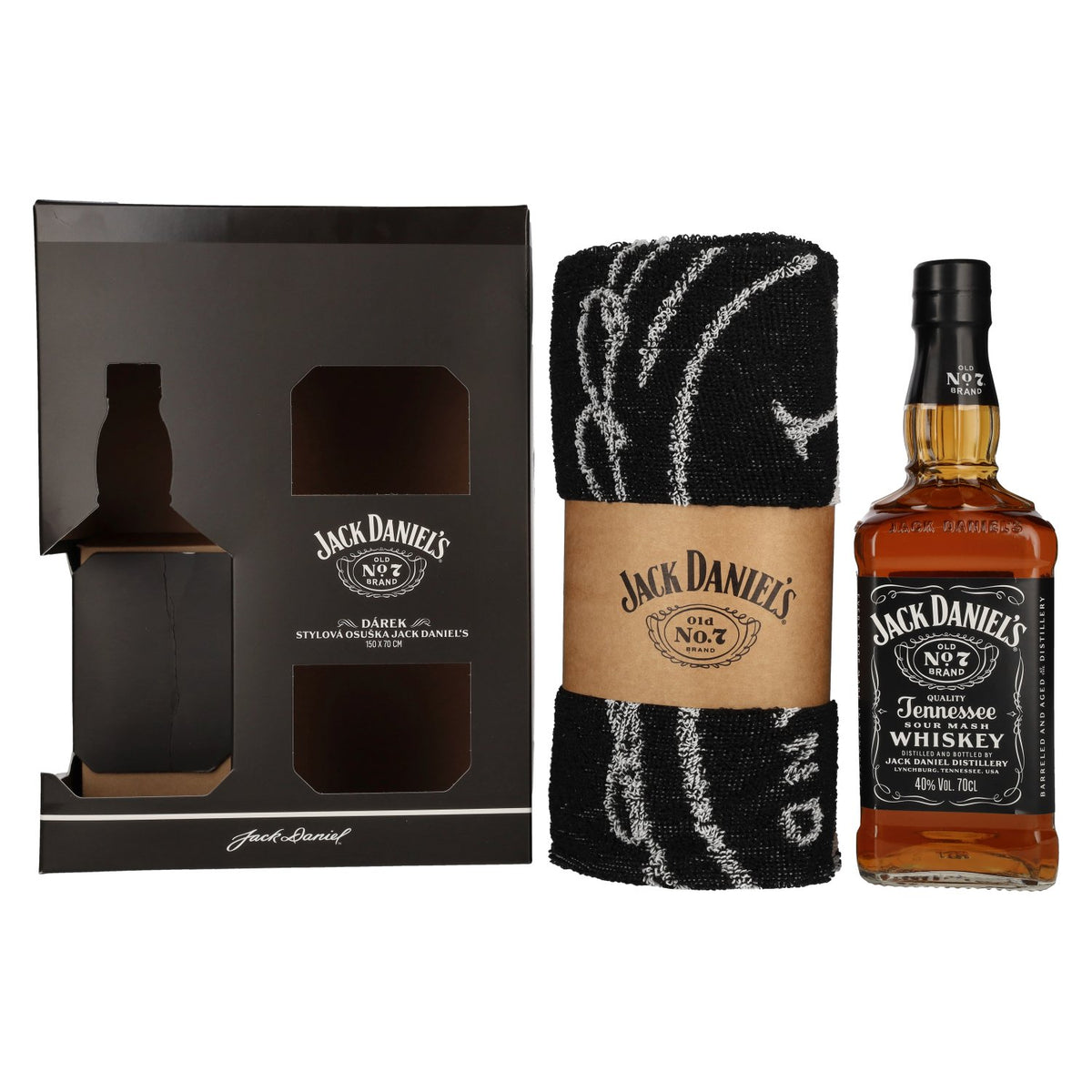 Jack Daniel's Tennessee Whiskey 40% vol. 0,7l dans une boîte cadeau avec serviette