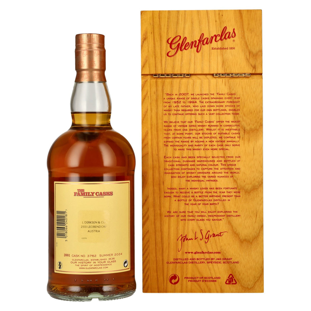 Glenfarclas THE FAMILY CASKS Single Cask SUMMER 2024 Refill Hogshead #3762 2001 54,7% Vol. 0,7l in Holzkiste