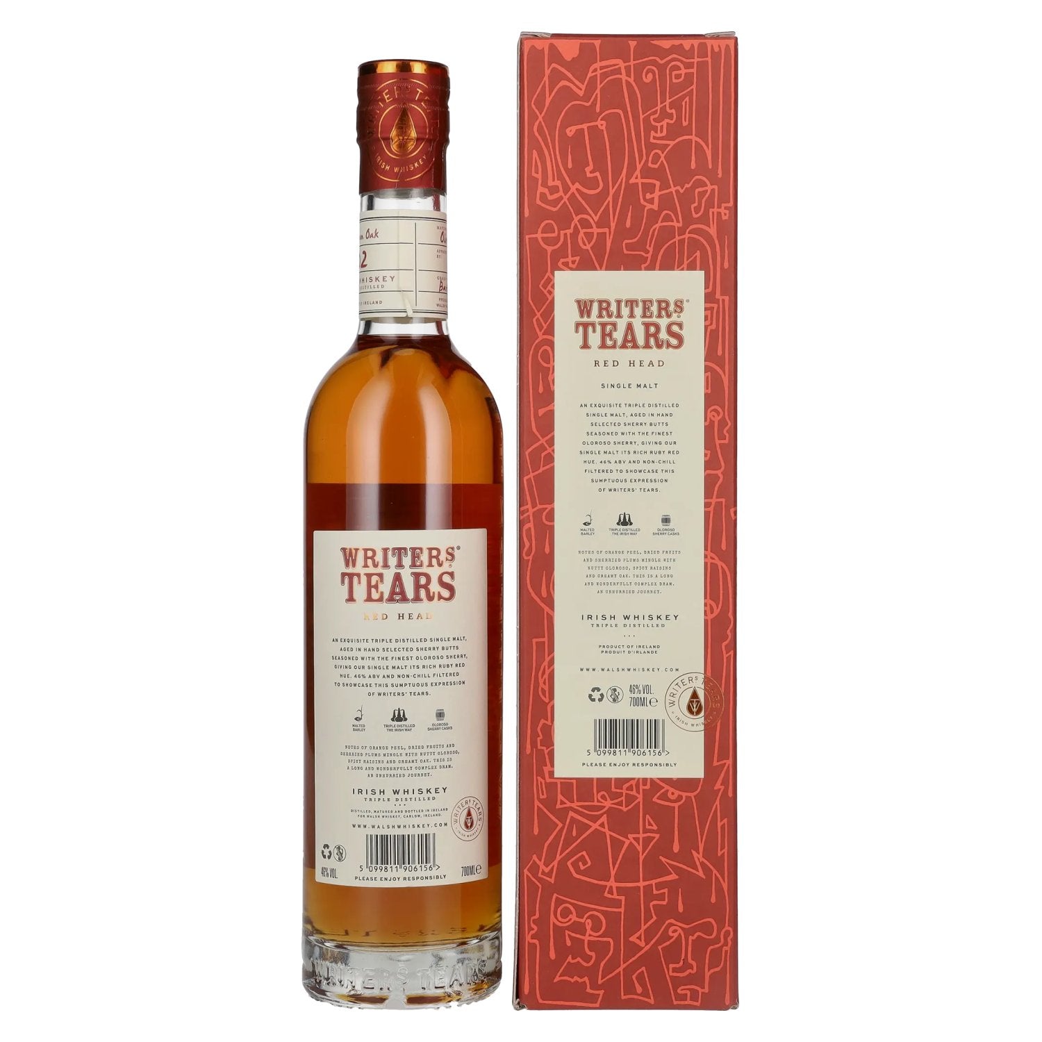 Writer's Tears RED HEAD Ierse single malt whisky 46% vol. 0,7 l in geschenkverpakking