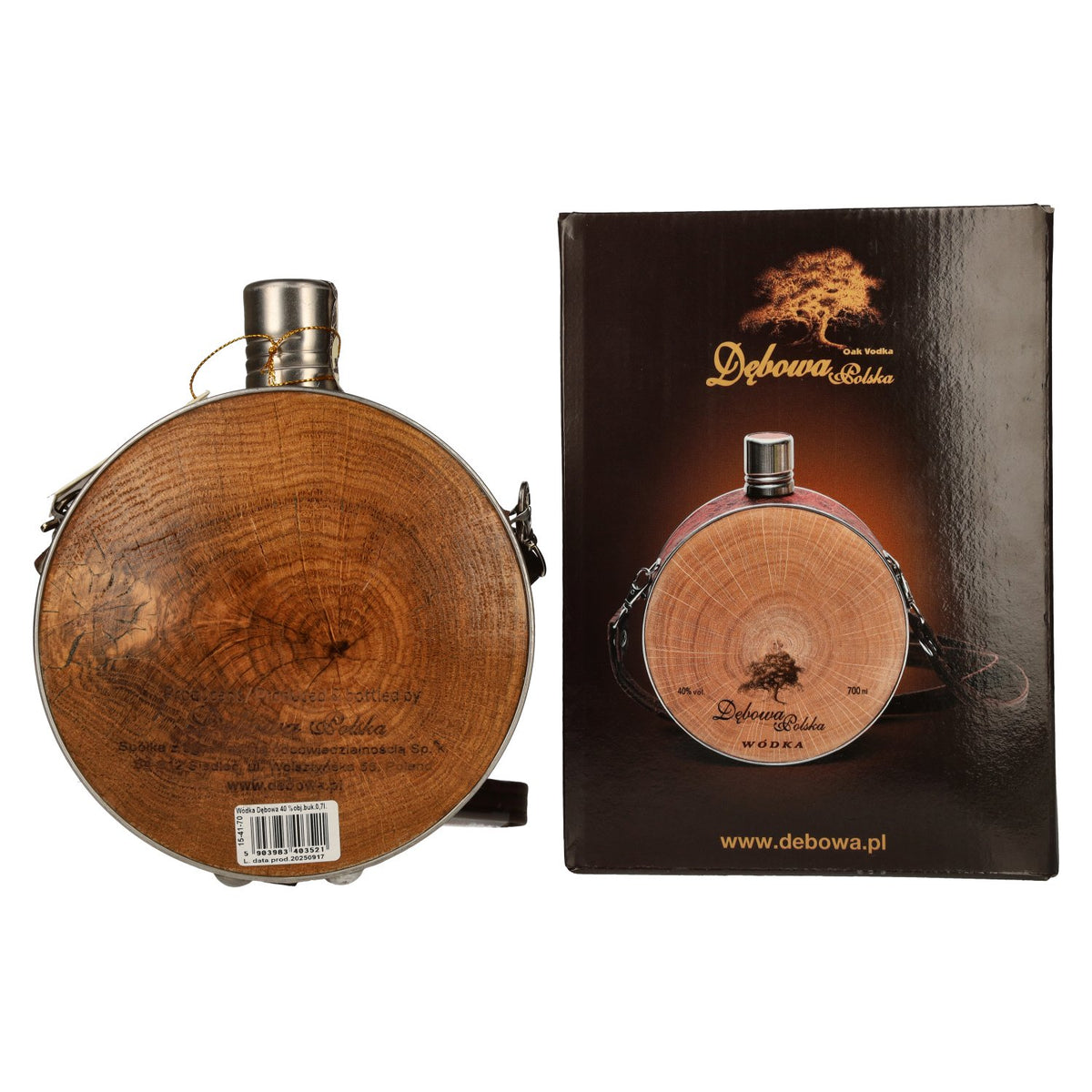Debowa Vodka Jägerflasche mit Lederband 40% Vol. 0,7l