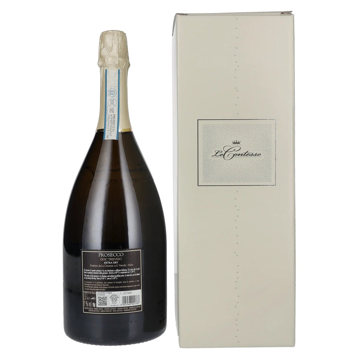 Le Contesse Prosecco DOC Extra Dry 11% ABV 1.5 litres in a gift box