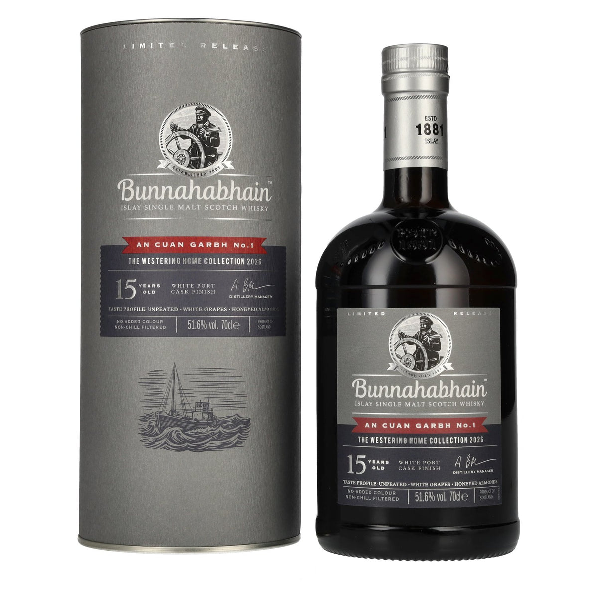 Bunnahabhain 15 Years AN CUAN GARBH No. 1 The Westering Home Collection, verschijnt in 2026, 51,6% vol., 0,7 l in geschenkverpakking