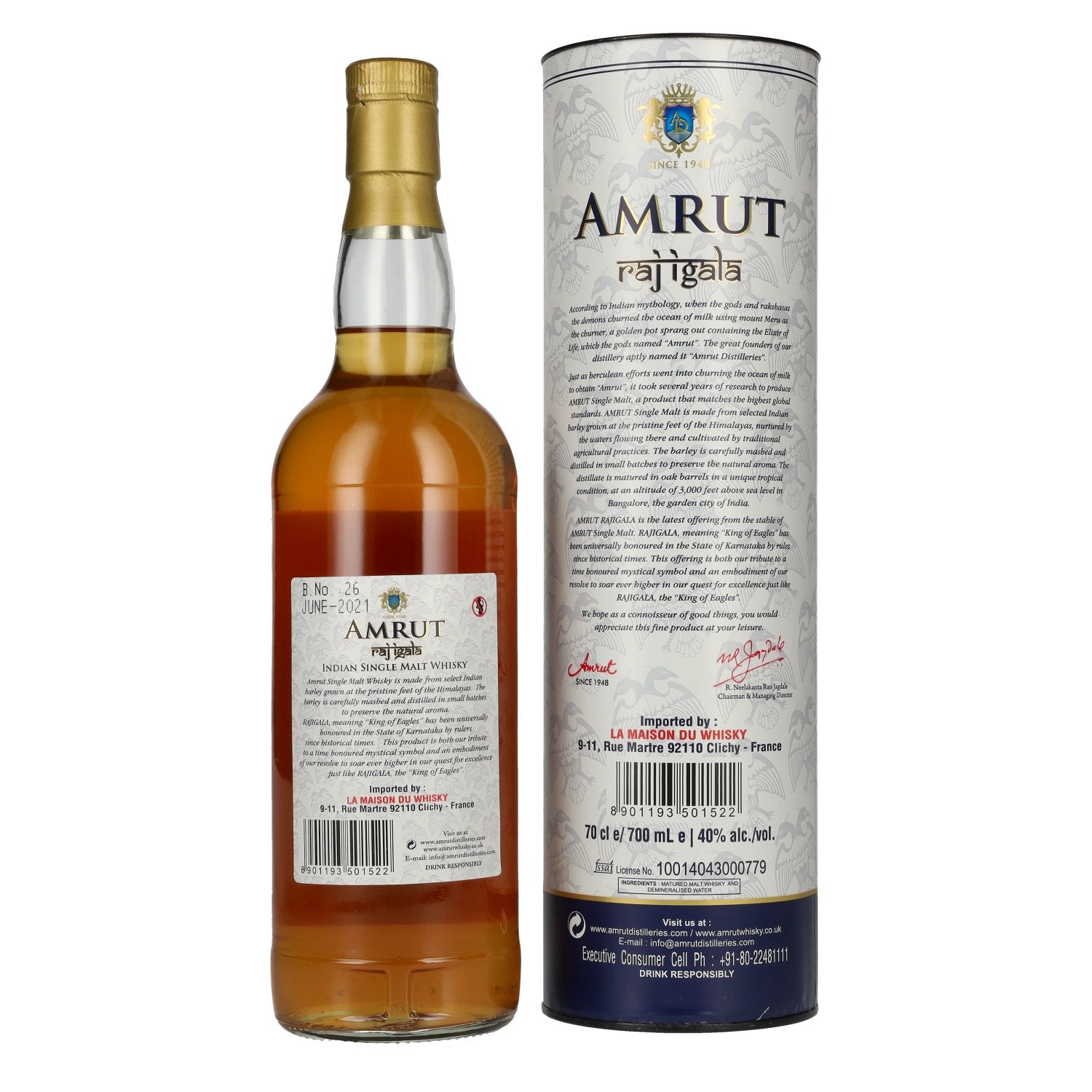 Amrut RAJ IGALA Indian Single Malt Whisky 40% Vol. 0,7l in Geschenkbox