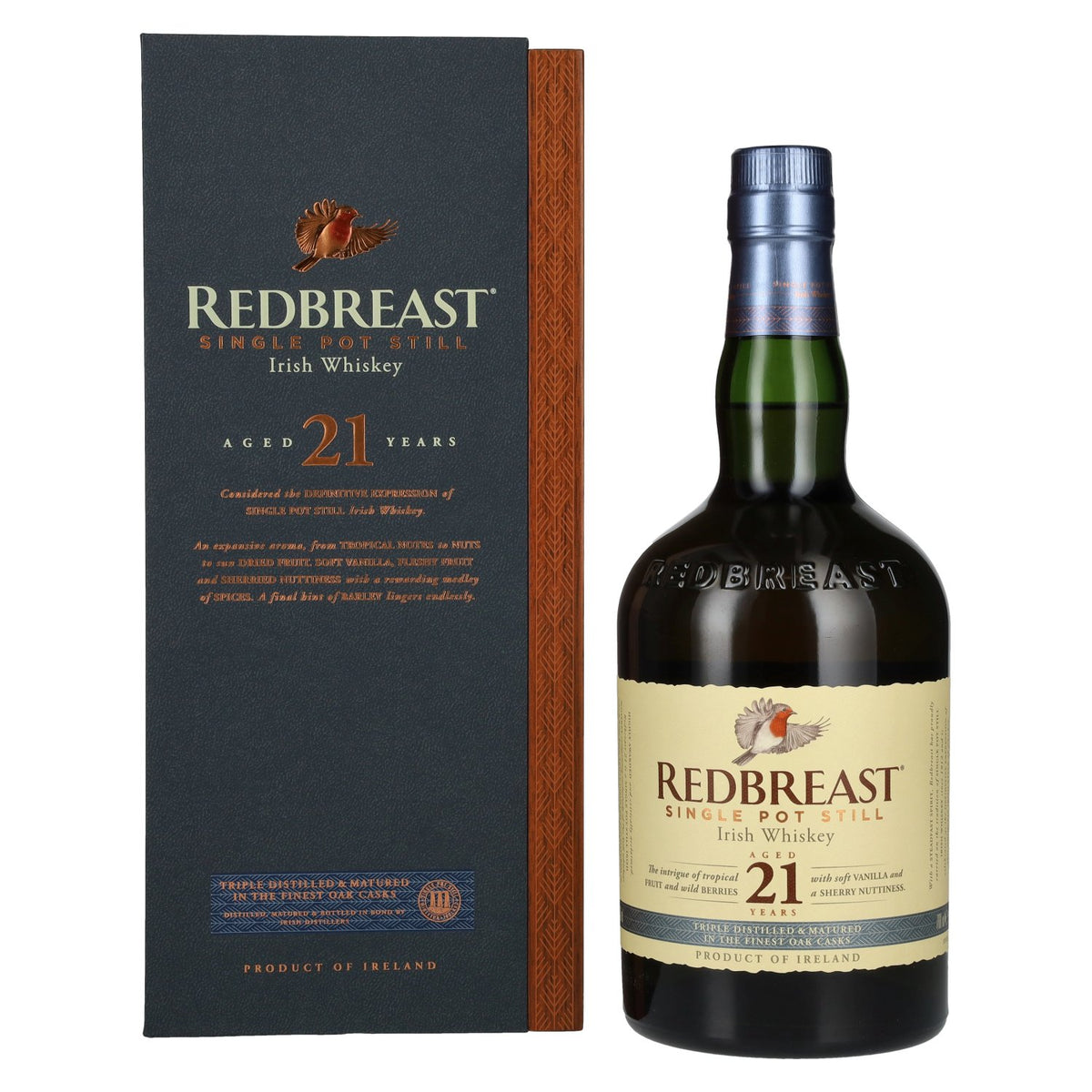 Whisky irlandais Redbreast 21 ans d'âge, Single Pot Still, 46 % vol., 0,7 l, dans un coffret en bois