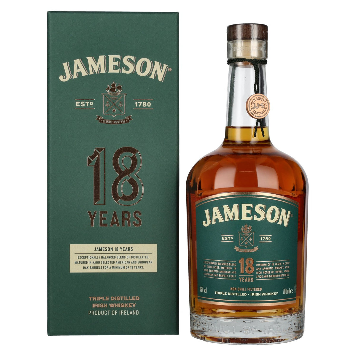 Jameson 18 Years Old Triple Distilled Irish Whiskey 46% vol. 0,7 l in geschenkverpakking