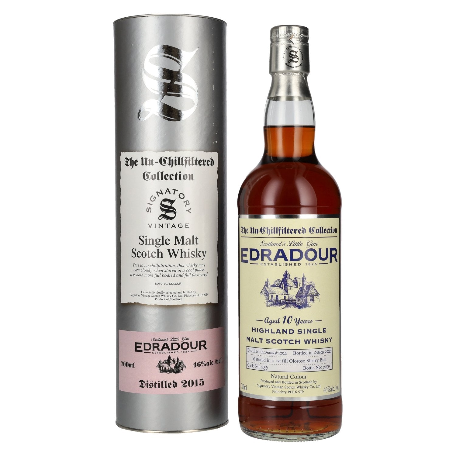 Signatory Vintage Edradour 10 Years Old The Un-Chillfiltered 2015 46% Vol. 0,7l in gift box