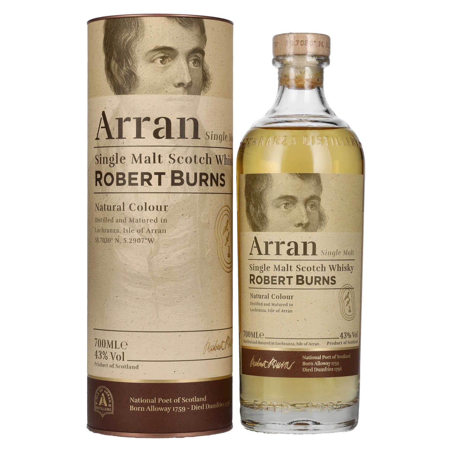 Arran ROBERT BURNS Single Malt Scotch Whisky 43% vol. 0,7l en coffret cadeau