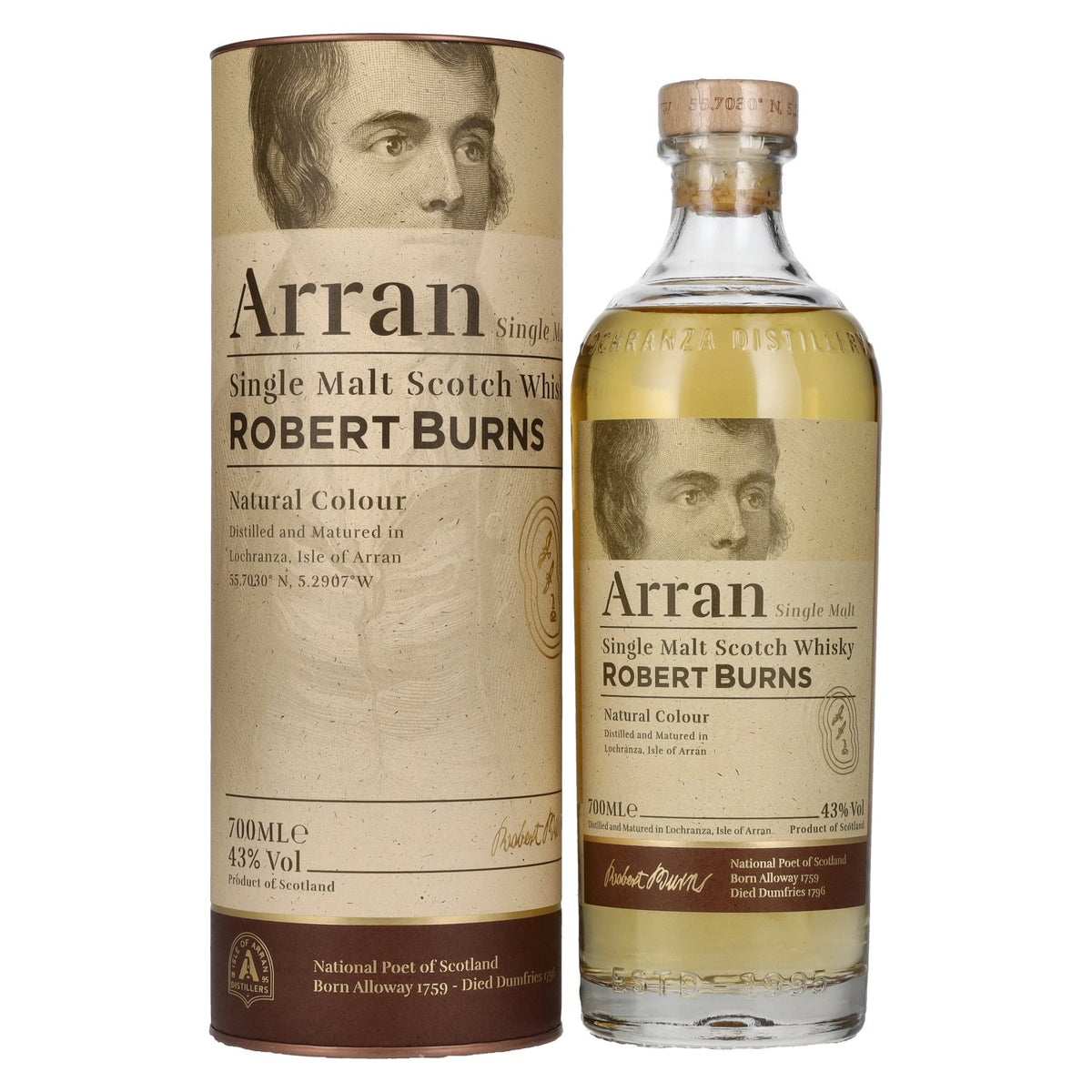 Arran ROBERT BURNS Single Malt Scotch Whisky 43% vol. 0,7l en coffret cadeau