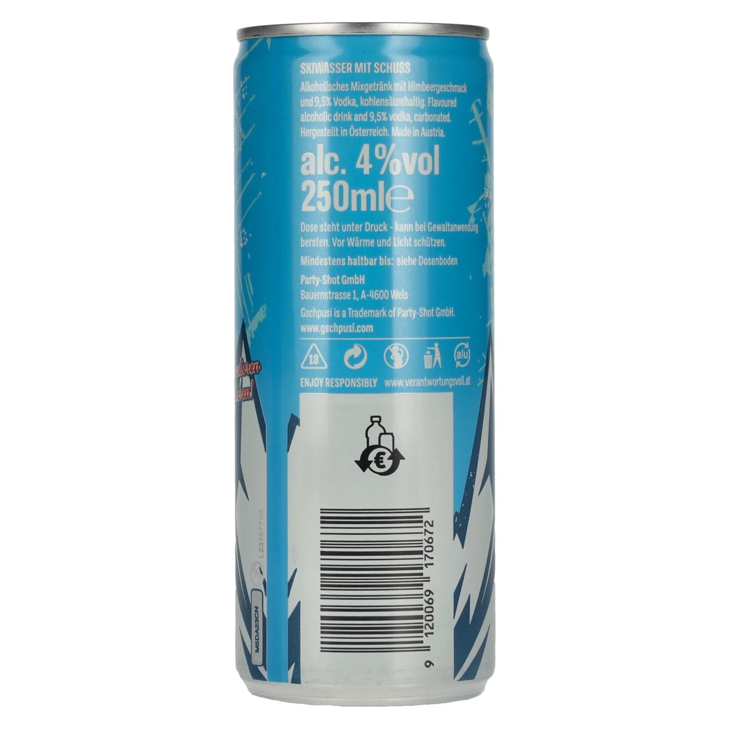 Gschpusi Eau de ski avec shot 4% vol. 0,25l canette consignée