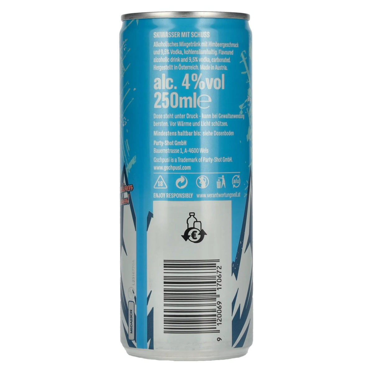 Gschpusi Skiwasser met een scheutje 4% vol. Blikje van 0,25 l, statiegeld