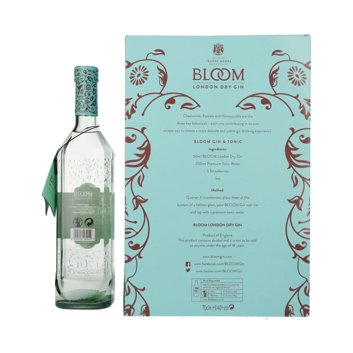 Bloom London Dry Gin 40% Vol. 0,7l in Geschenkbox mit Glas