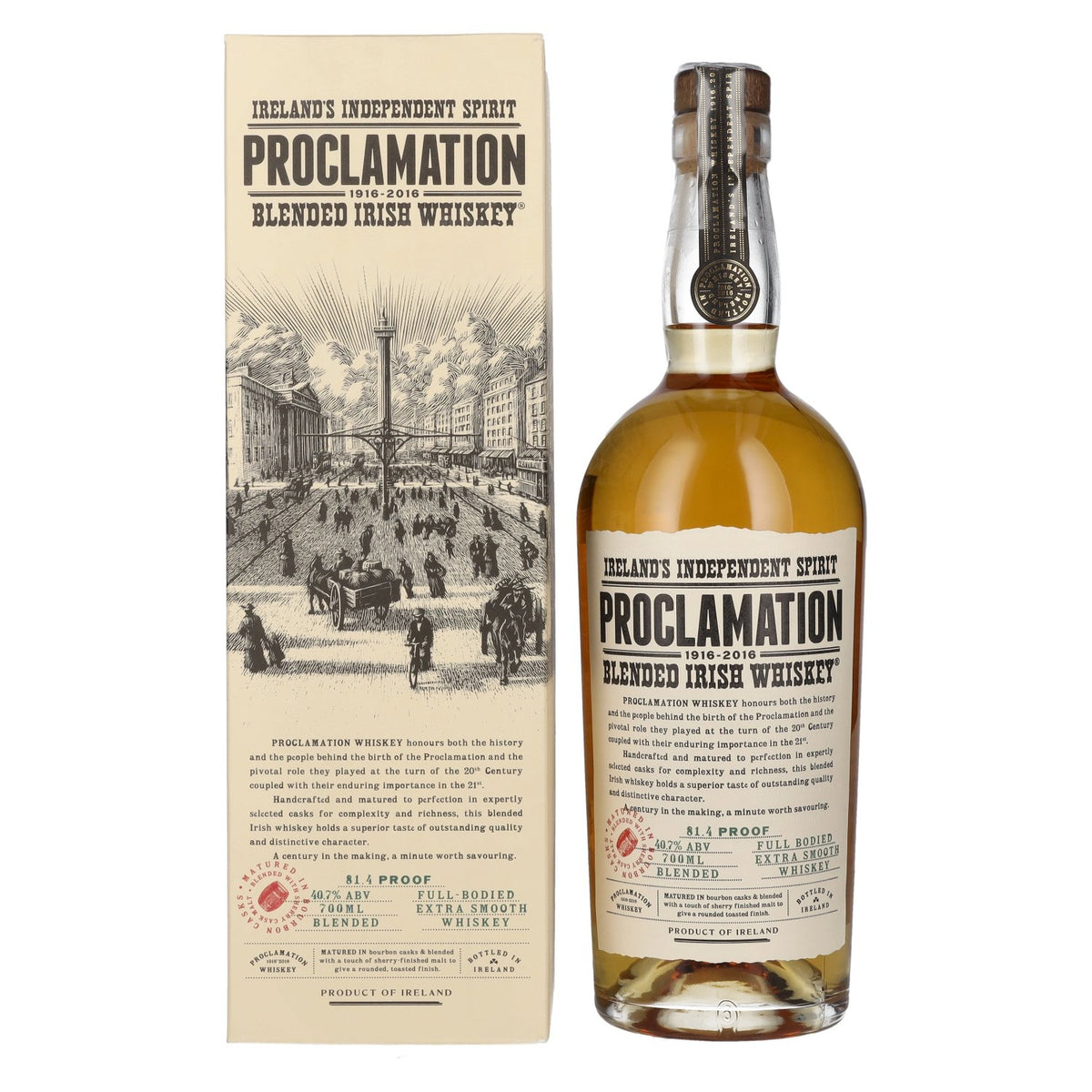 Proclamation Blended Irish Whiskey 40.7% ABV, 0.7l, in a gift box with a glass