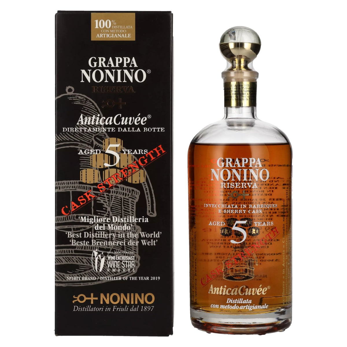 Nonino Grappa Riserva Antica Cuvée 5 Years Old Cask Strength 59.9% vol. 0.7 l in a gift box