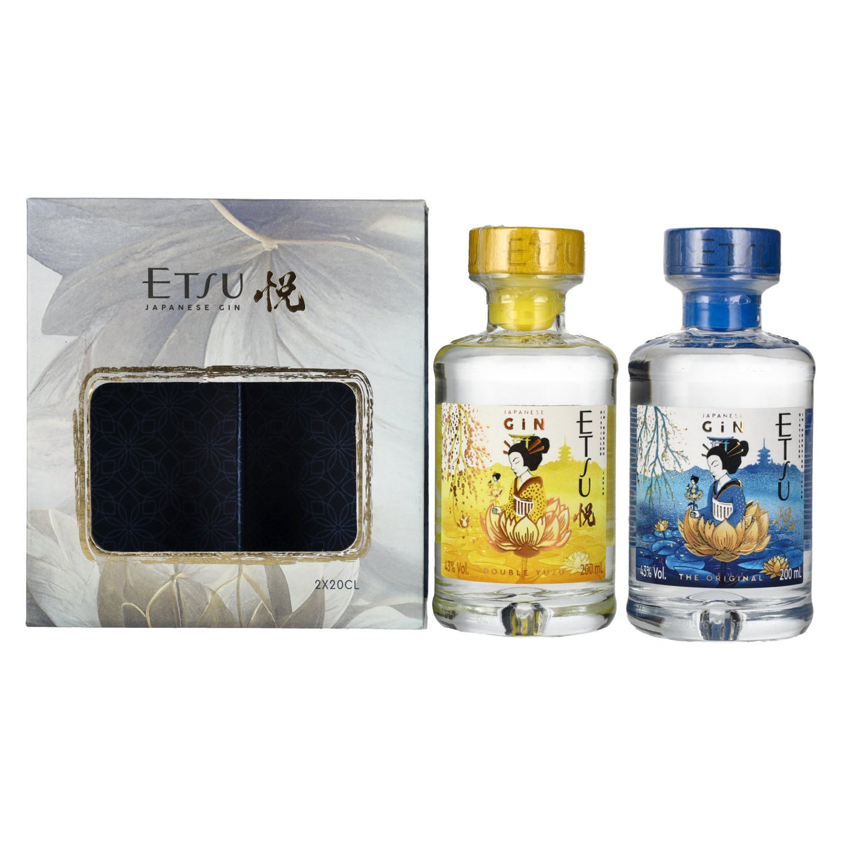 Coffret de gin japonais Etsu Gin, 43 % vol., 2 x 0,2 l, dans un coffret cadeau