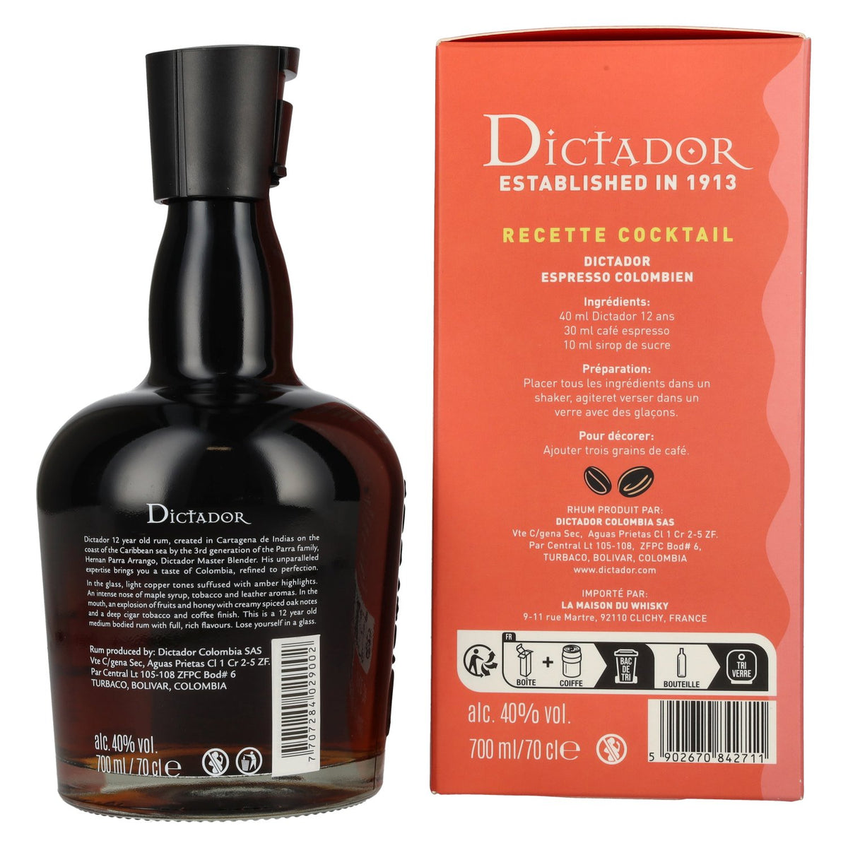 Dictador 12 Years Old ICON RESERVE Colombian Rum 40% Vol. 0,7l in Geschenkbox mit 2 Gläsern