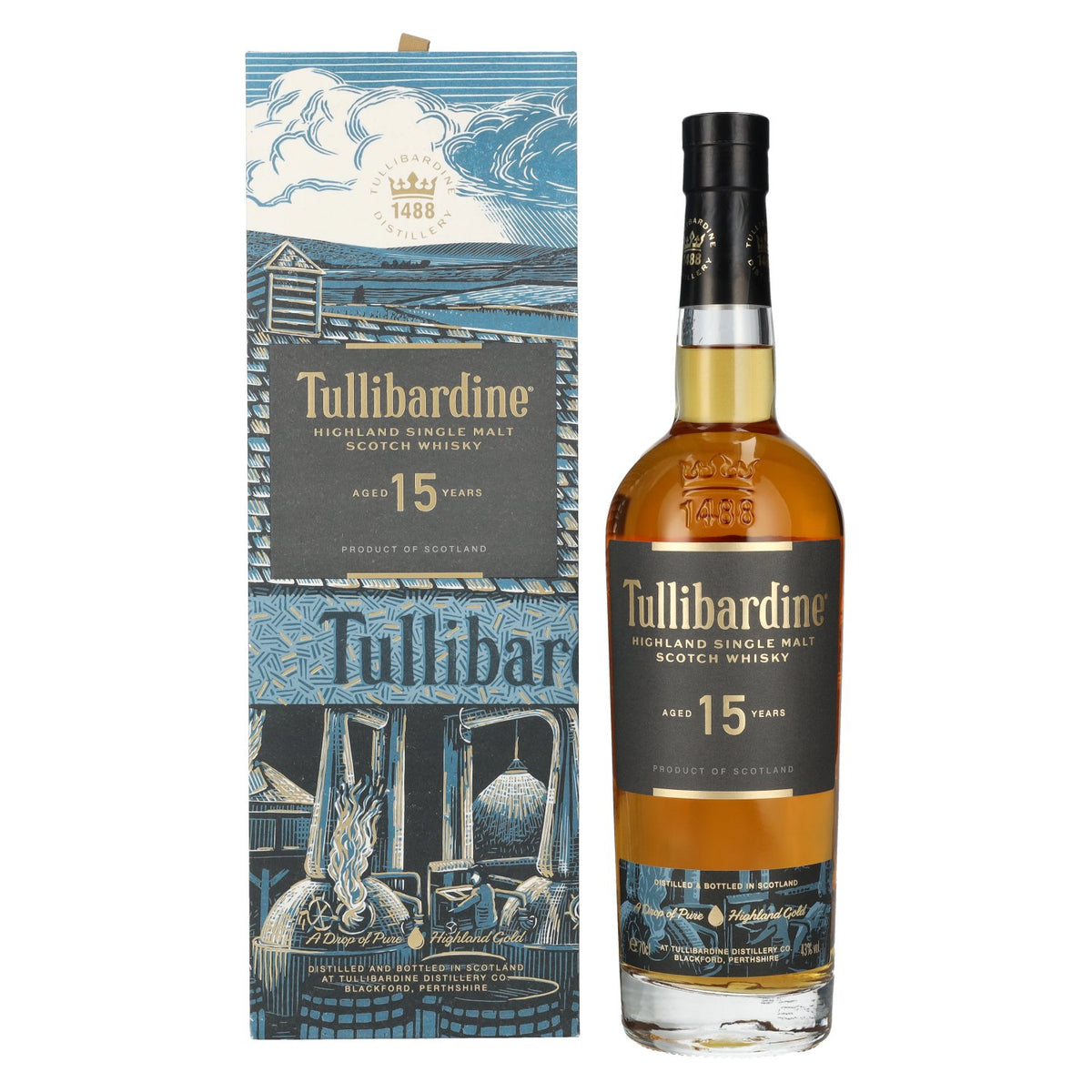 Tullibardine 15-Year-Old Highland Single Malt Scotch Whisky, 43% ABV, 0.7l, in a gift box