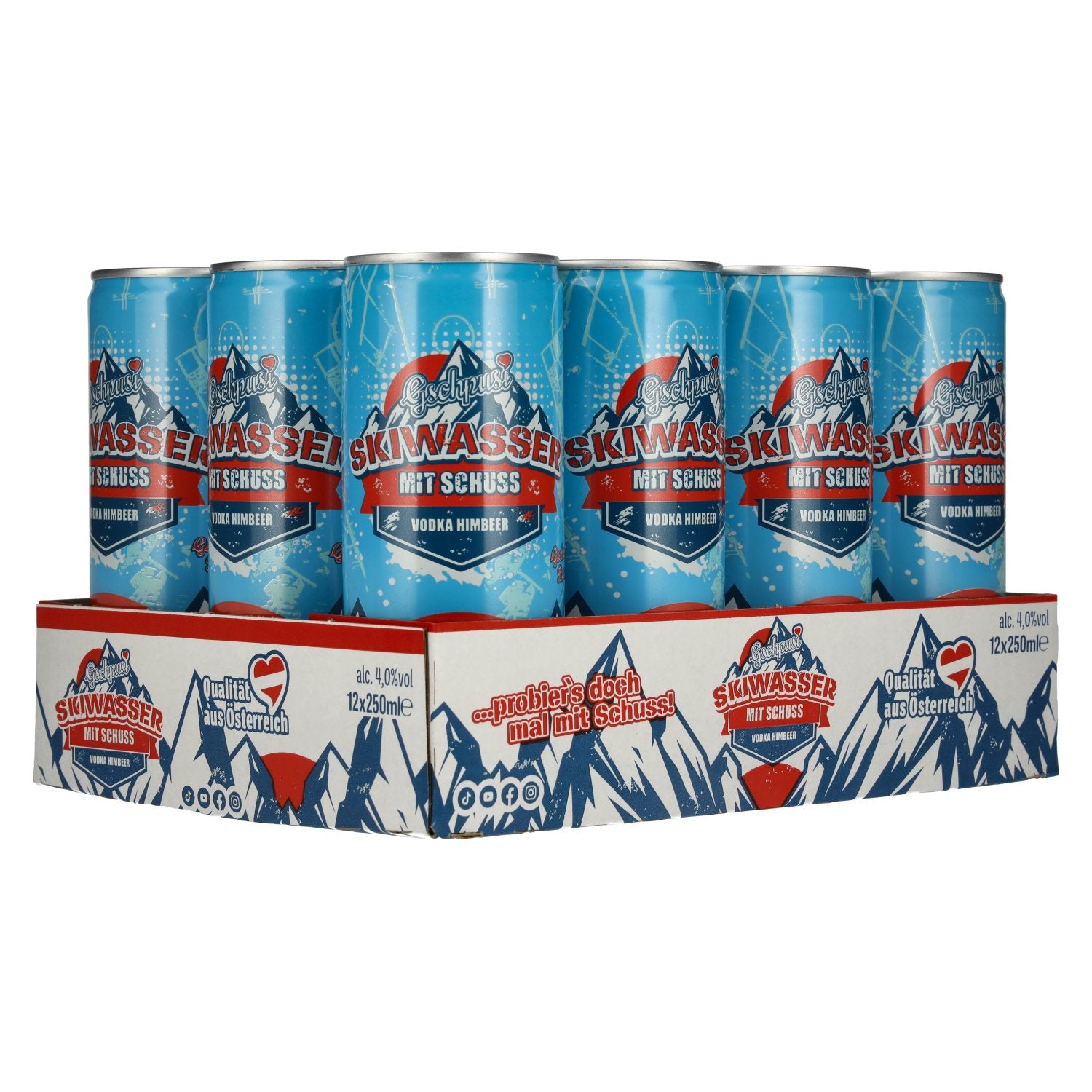 Gschpusi skiwater met schot 4% vol. 12x0,25l blikken statiegeld