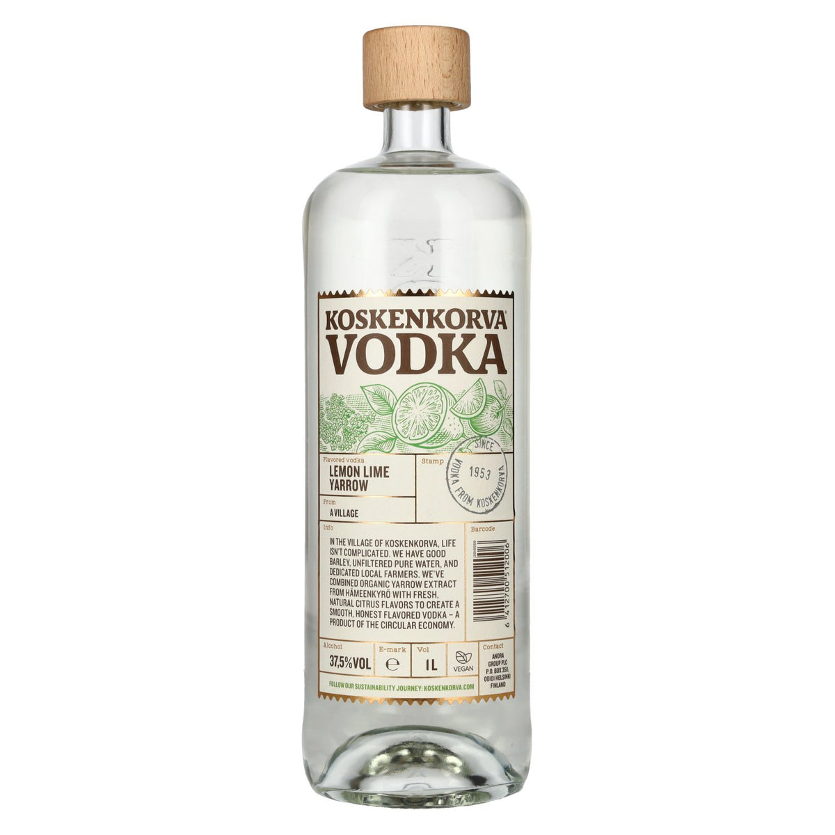 Koskenkorva Vodka LEMON LIME YARROW Flavoured 37,5% Vol. 1l