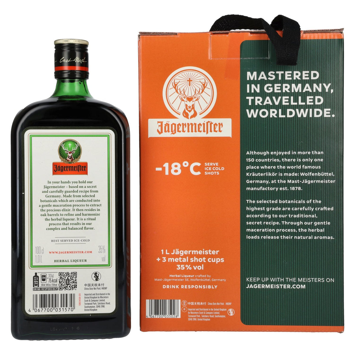Jägermeister TRAVELLERS' EXCLUSIVE 35% Vol. 1l in Geschenkbox mit 3 Metal Shot Cups