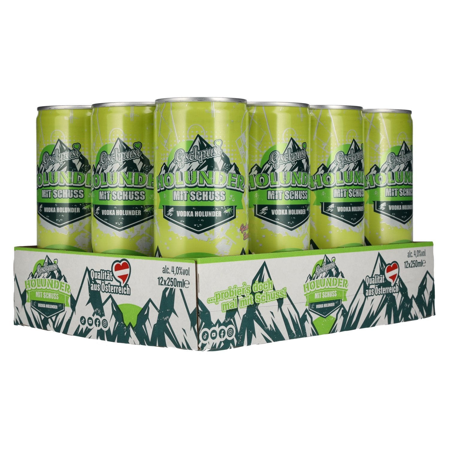 Gschpusi Elderflower with a splash of alcohol 4% ABV, 12 x 0.25l tins, deposit required