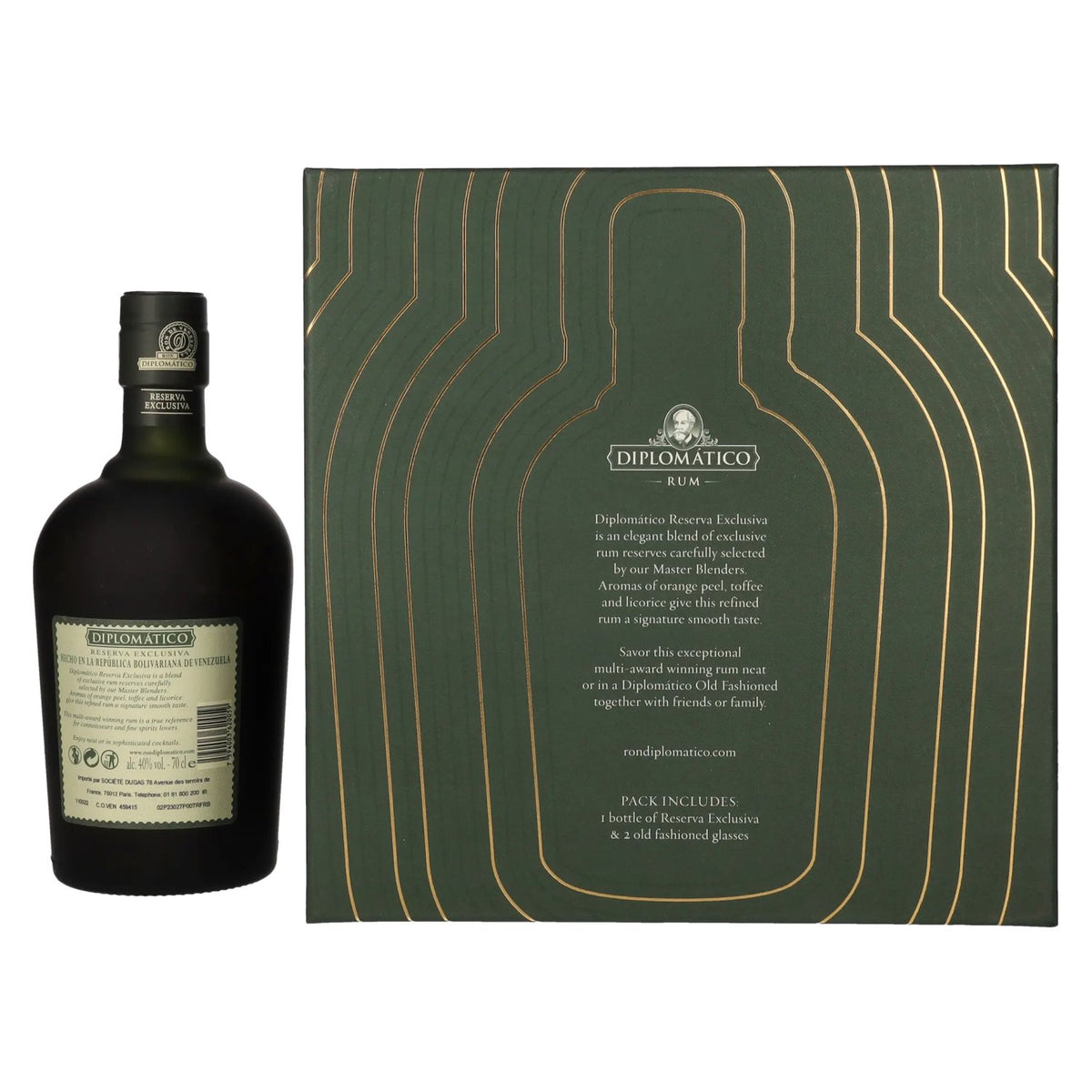 Diplomático RESERVA EXCLUSIVA Rhum vieilli 40 % vol. 0,7 l dans un coffret cadeau avec 2 verres