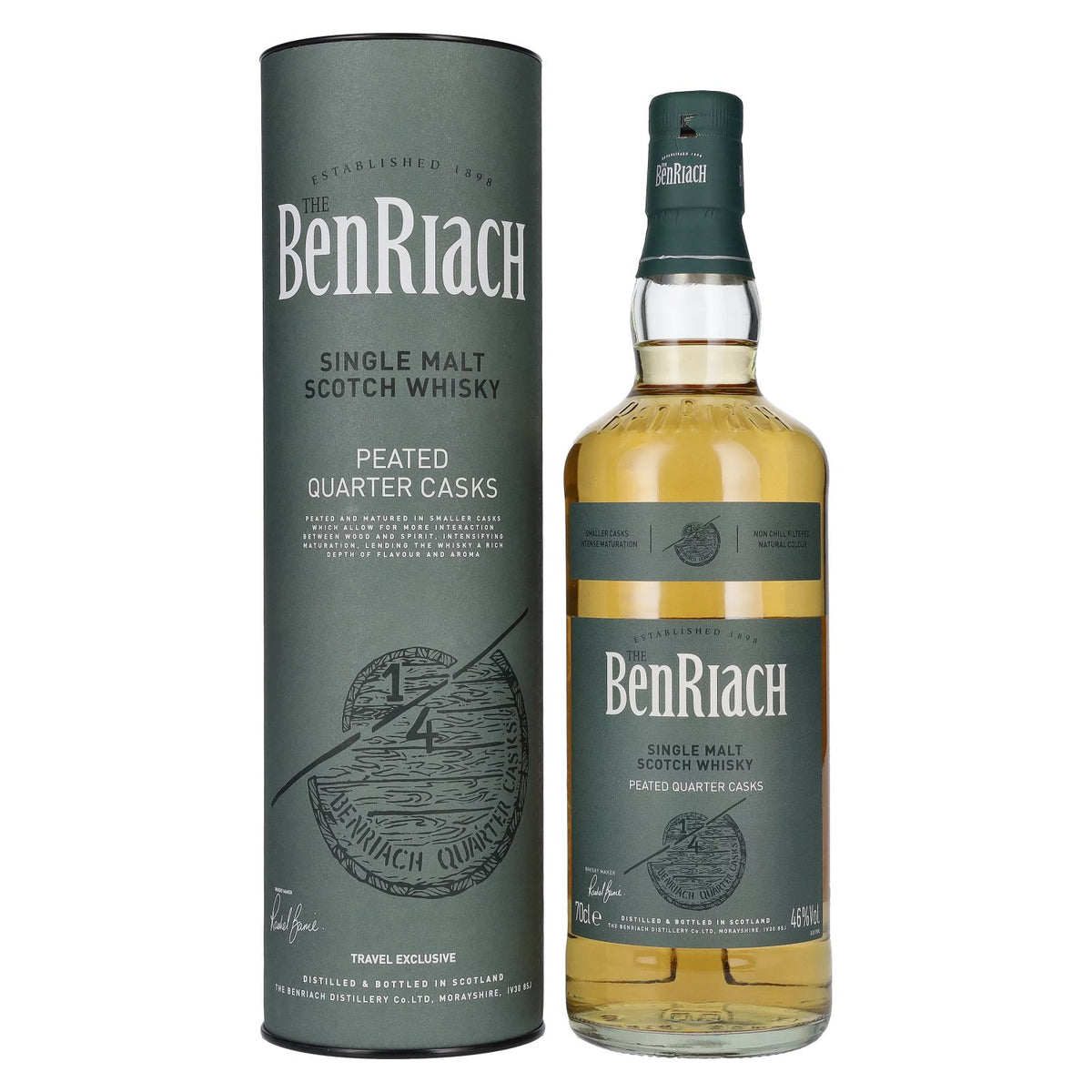 The Benriach PEATED QUARTER CASKS Single Malt Scotch Whisky 46% ABV, 0.7l, in a gift box