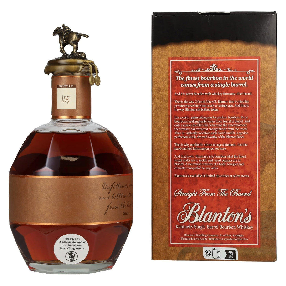 Blanton's STRAIGHT FROM THE BARREL BOURBON 64,8 % vol., 0,7 l, dans un coffret cadeau