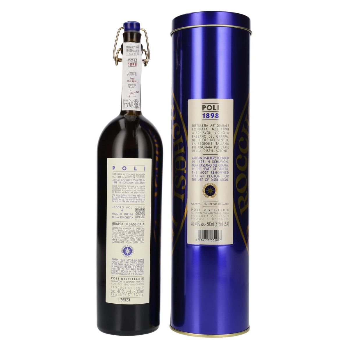 Grappa di Bolgheri Sassicaia Poli 2020 40 % vol. 0,5 l en boîte métallique