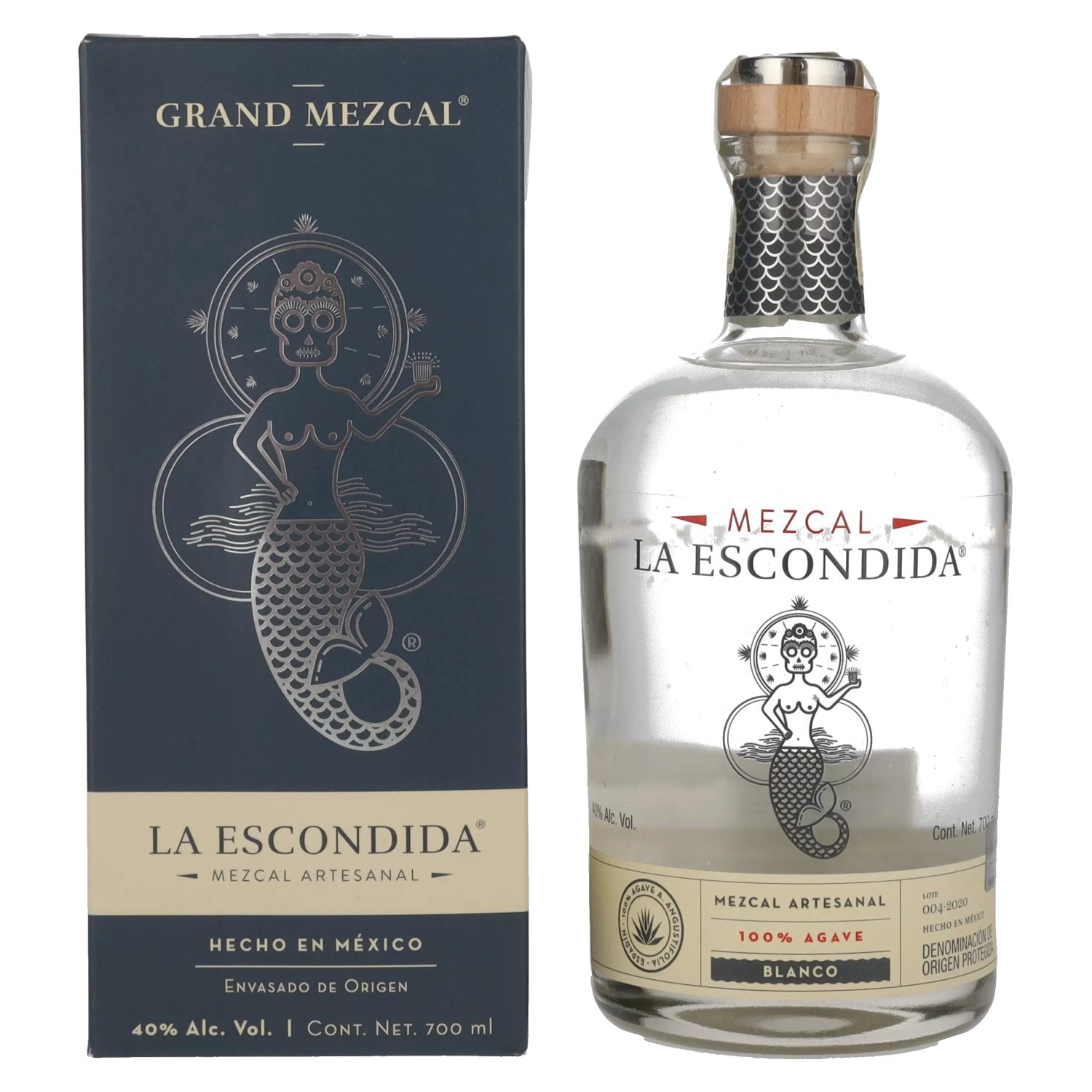 La Escondida Mezcal Artesanal Blanco 40% Vol. 0,7l en boîte cadeau