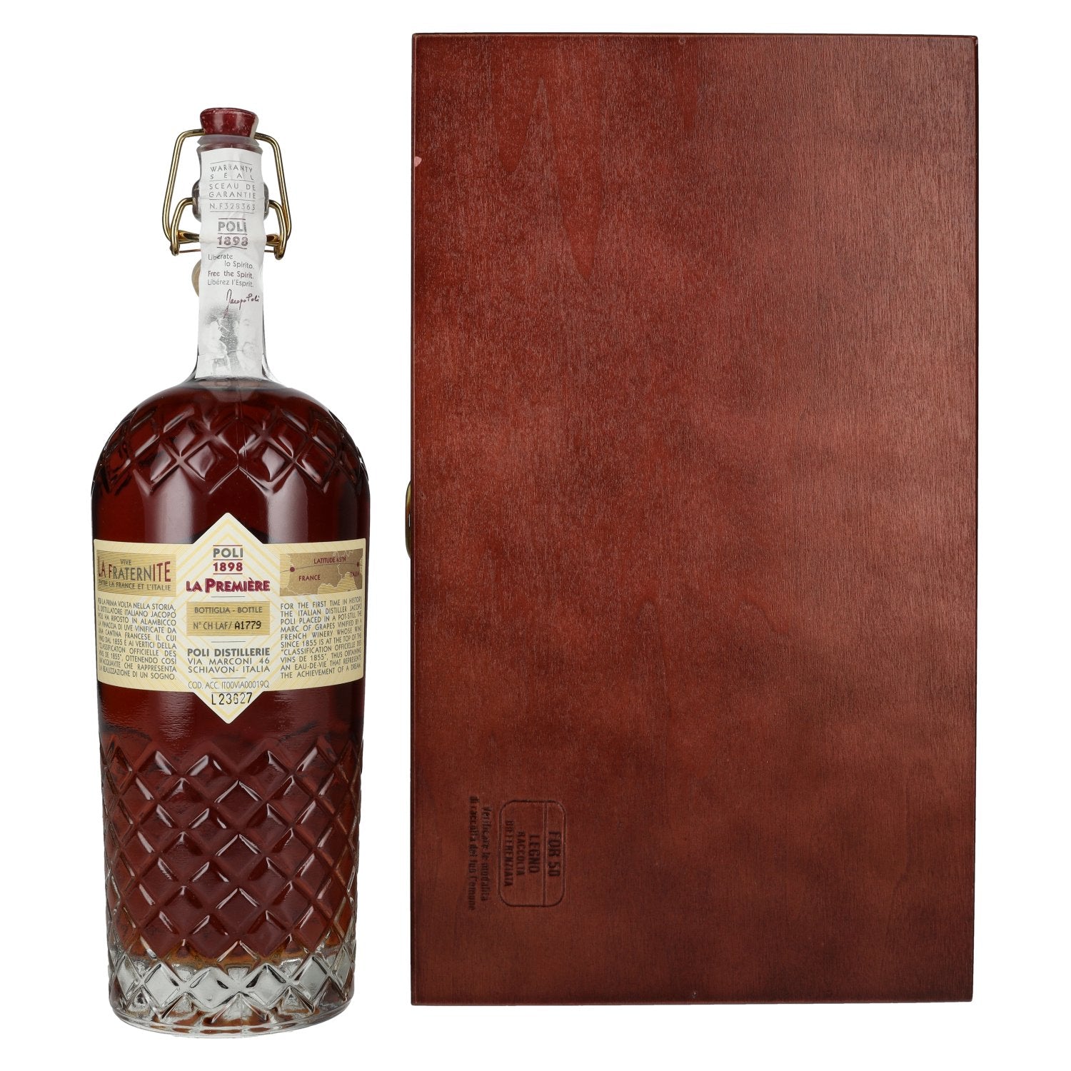 Poli Grappa La Première Acquavite di Vinaccia 46% vol. 0,7l dans une caisse en bois