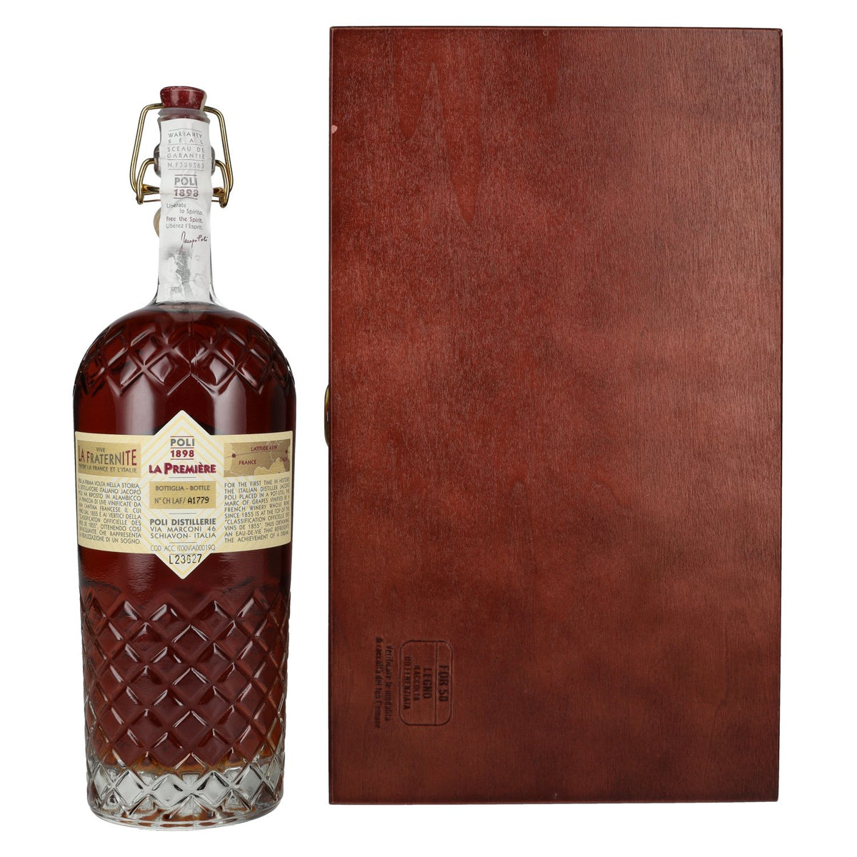 Poli Grappa La Première Acquavite di Vinaccia 46% vol. 0,7 l in houten kist