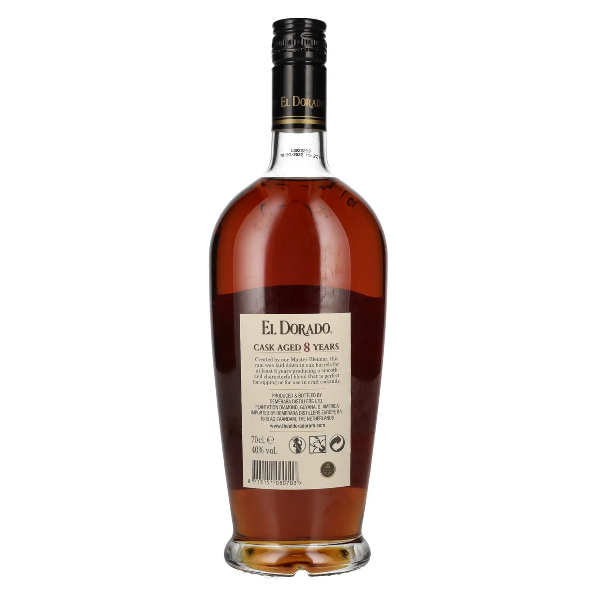 El Dorado 8 ans d'âge, rhum Demerara vieilli en fût, 40 % vol., 0,7 l
