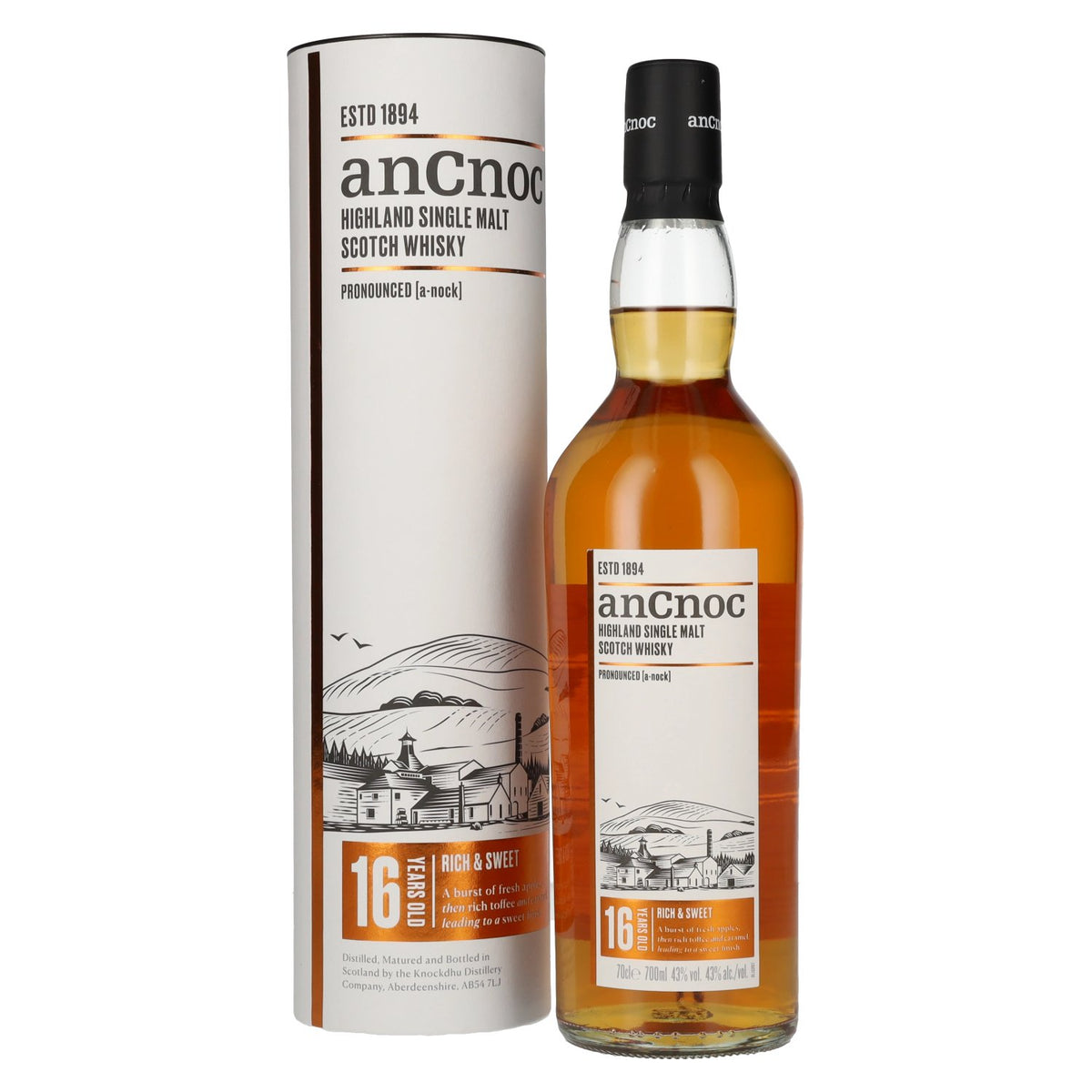 AnCnoc 16 Jaar Oude Highland Single Malt 43% Vol. 0,7l in geschenkverpakking