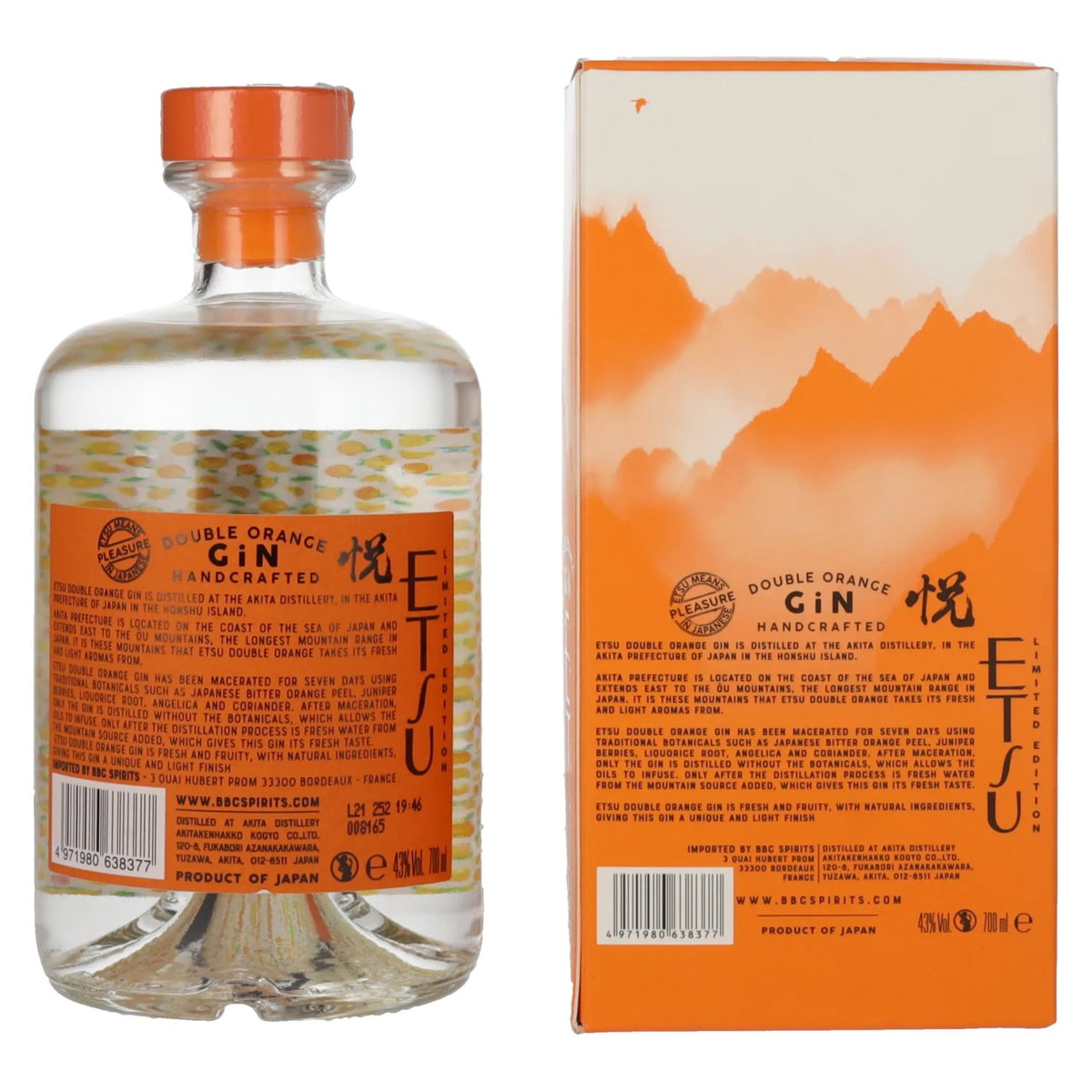 Etsu Gin DOUBLE ORANGE Édition limitée 43 % vol. 0,7 l dans un coffret cadeau