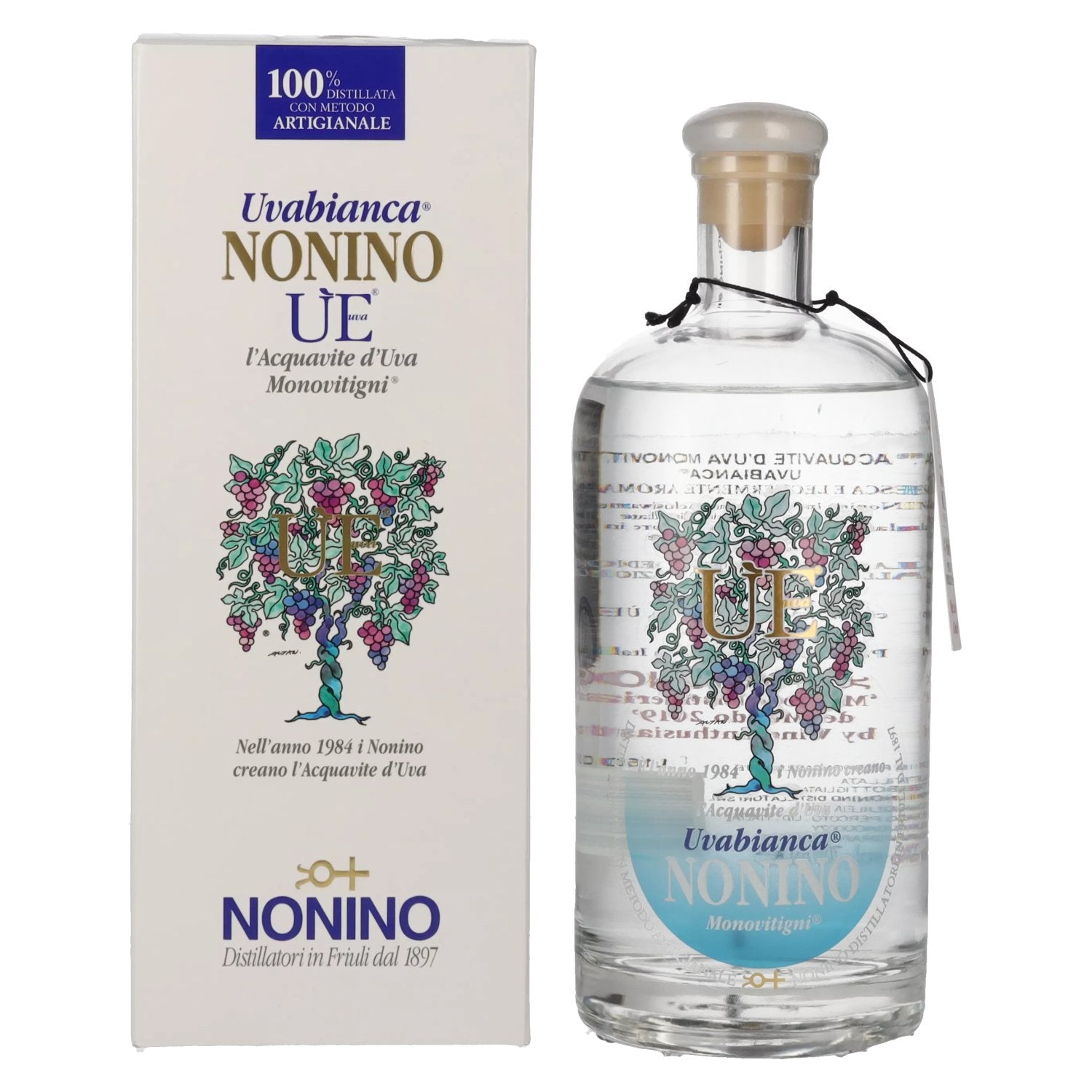 Nonino Grappa ÙE Monovitigni Uvabianca 38% Vol. 0,7l in Geschenkbox