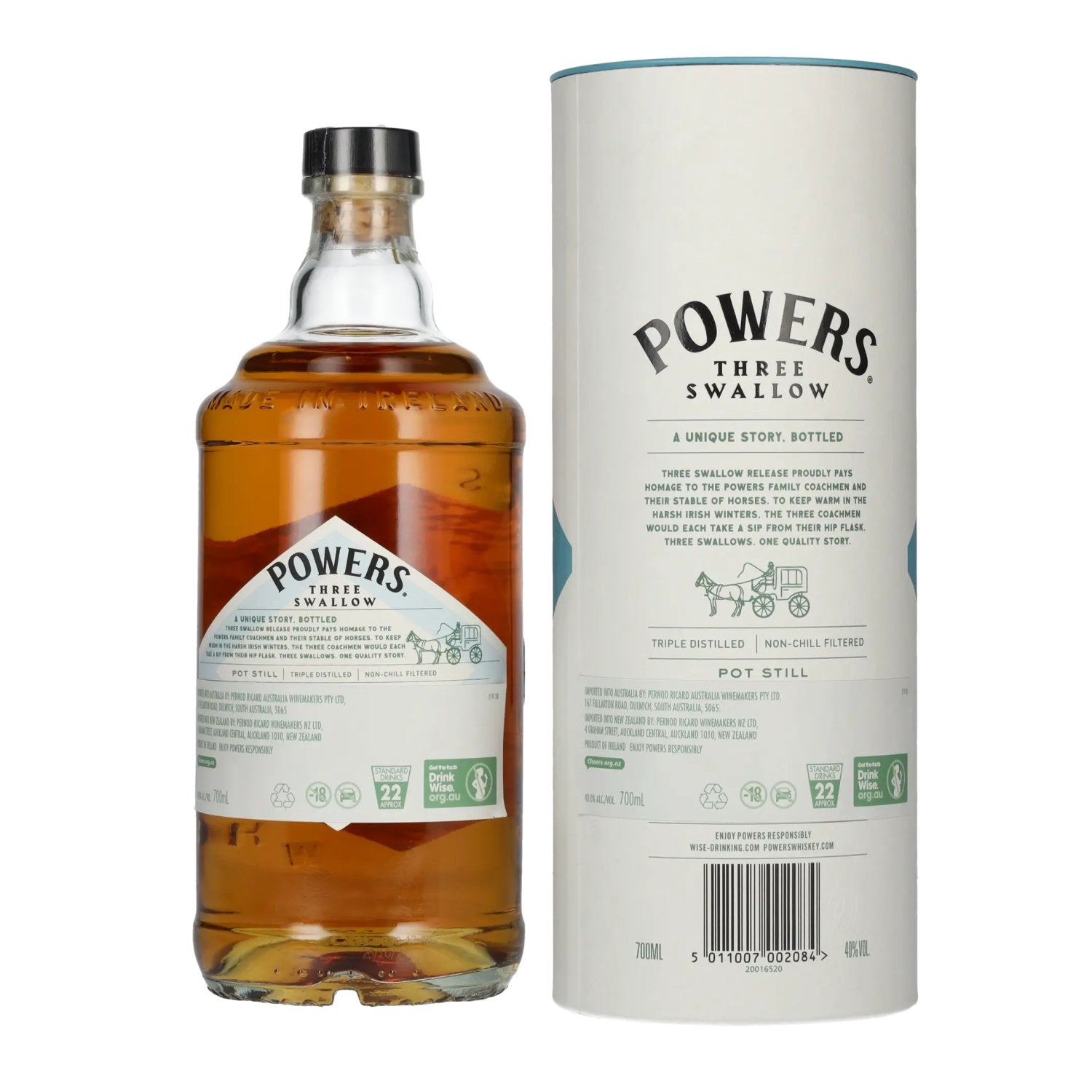 Powers THREE SWALLOW Single Pot Still Irish Whiskey 40% Vol. 0,7l in gift box