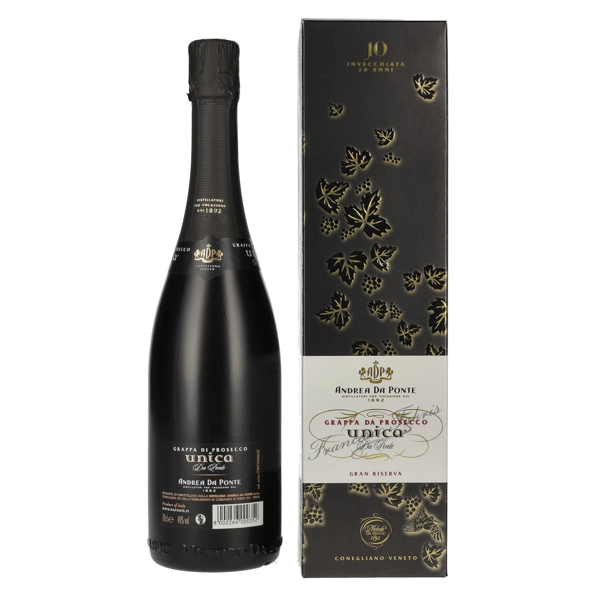 Andrea Da Ponte Grappa da Prosecco Unica Da Ponte 10 Anni 40% Vol. 0,7l in Geschenkbox