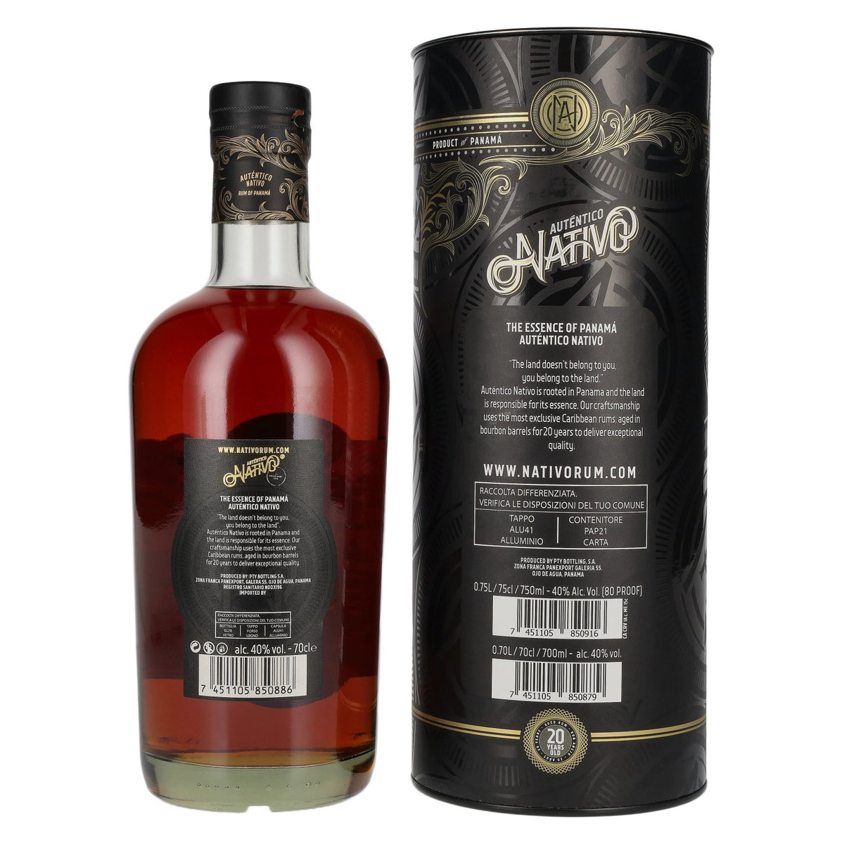 Auténtico Nativo Rum 20 Years Old Special Reserve Rum 40% Vol. 0,7l in gift box