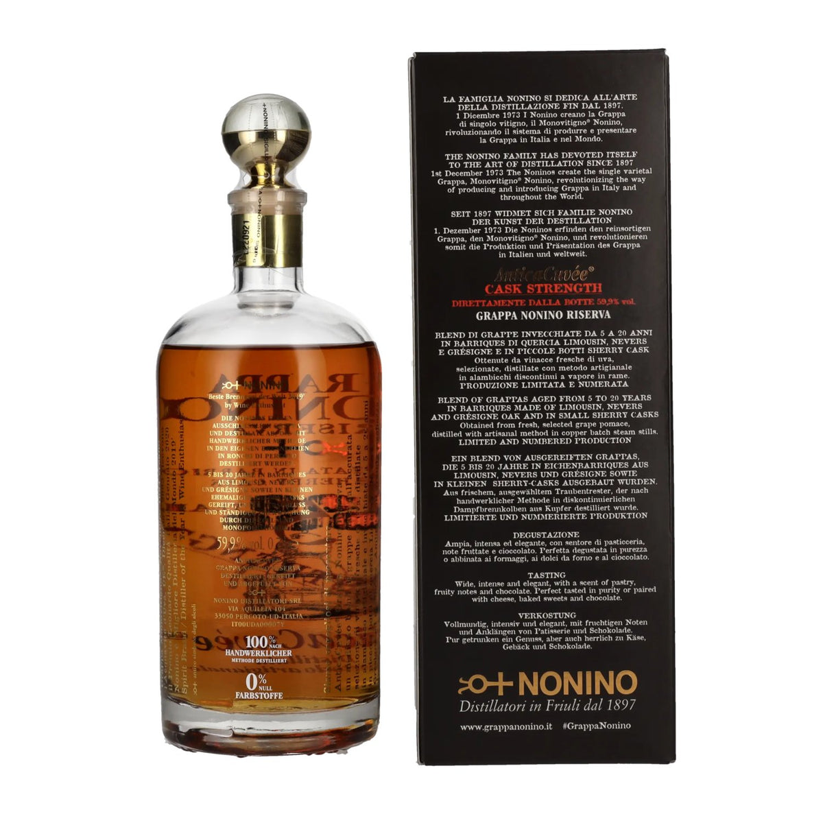 Nonino Grappa Riserva Antica Cuvée 5 Years Old Cask Strength 59.9% vol. 0.7 l in a gift box