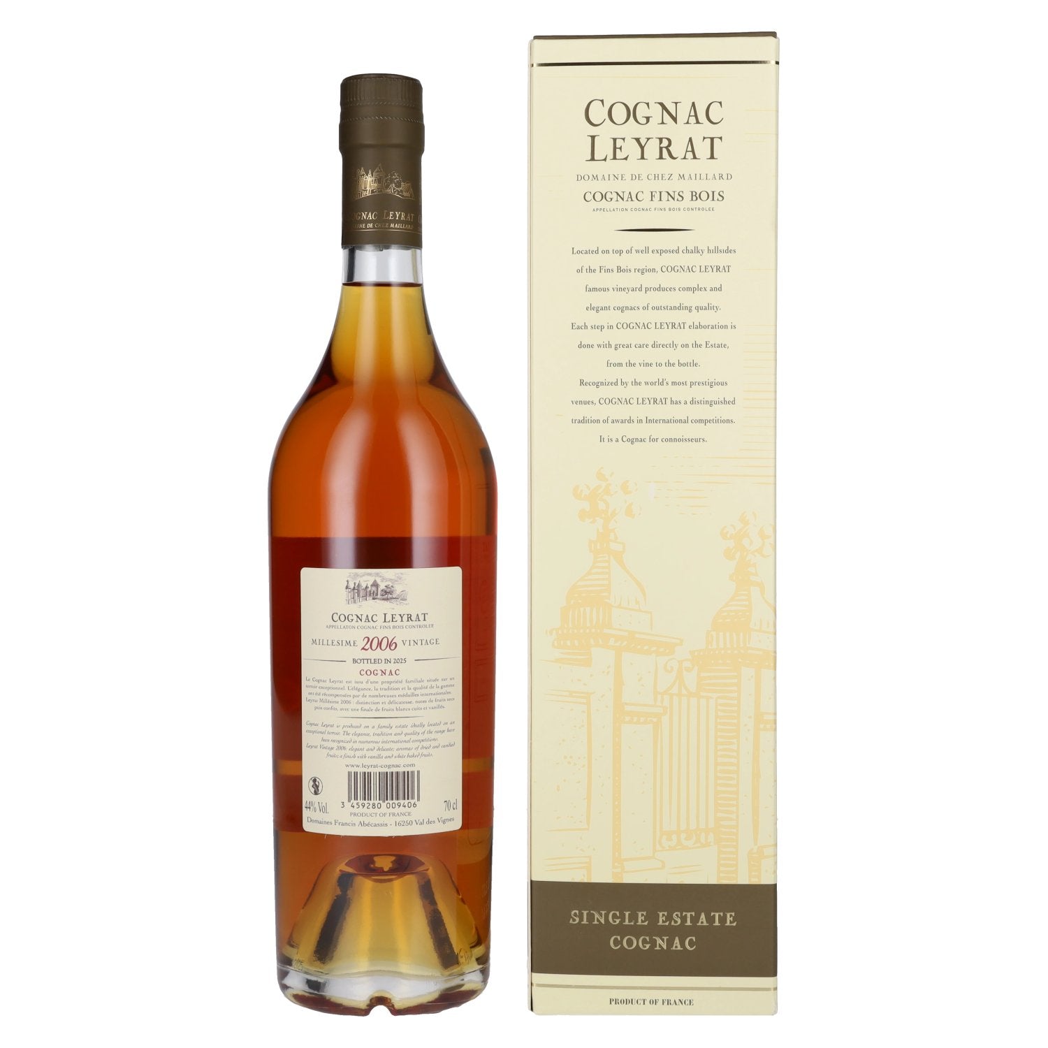 Cognac Leyrat Single Estate Cognac, Vintage 2006, 44% ABV, 0.7 litres, in a gift box