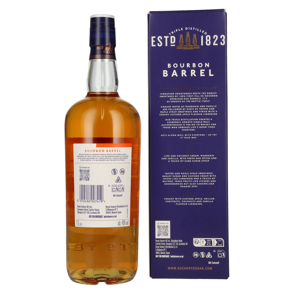 Whisky écossais single malt Auchentoshan BOURBON BARREL, édition exclusive pour les voyages, 40 % vol., 1 l, dans un coffret cadeau