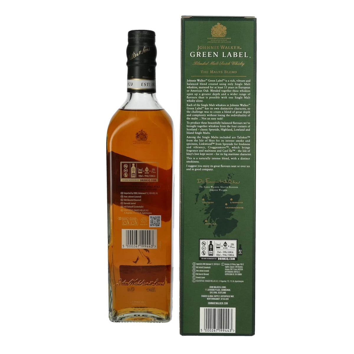 Johnnie Walker Green Label 15 jaar oud, 43% vol., 0,7 l in geschenkverpakking