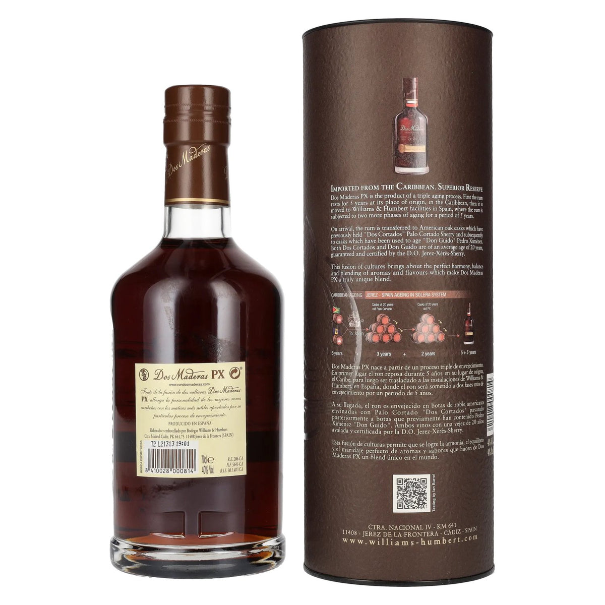 Dos Maderas PX 5+5 ans, spiritueux triple vieillissement, 40 % vol., 0,7 l, dans un coffret cadeau
