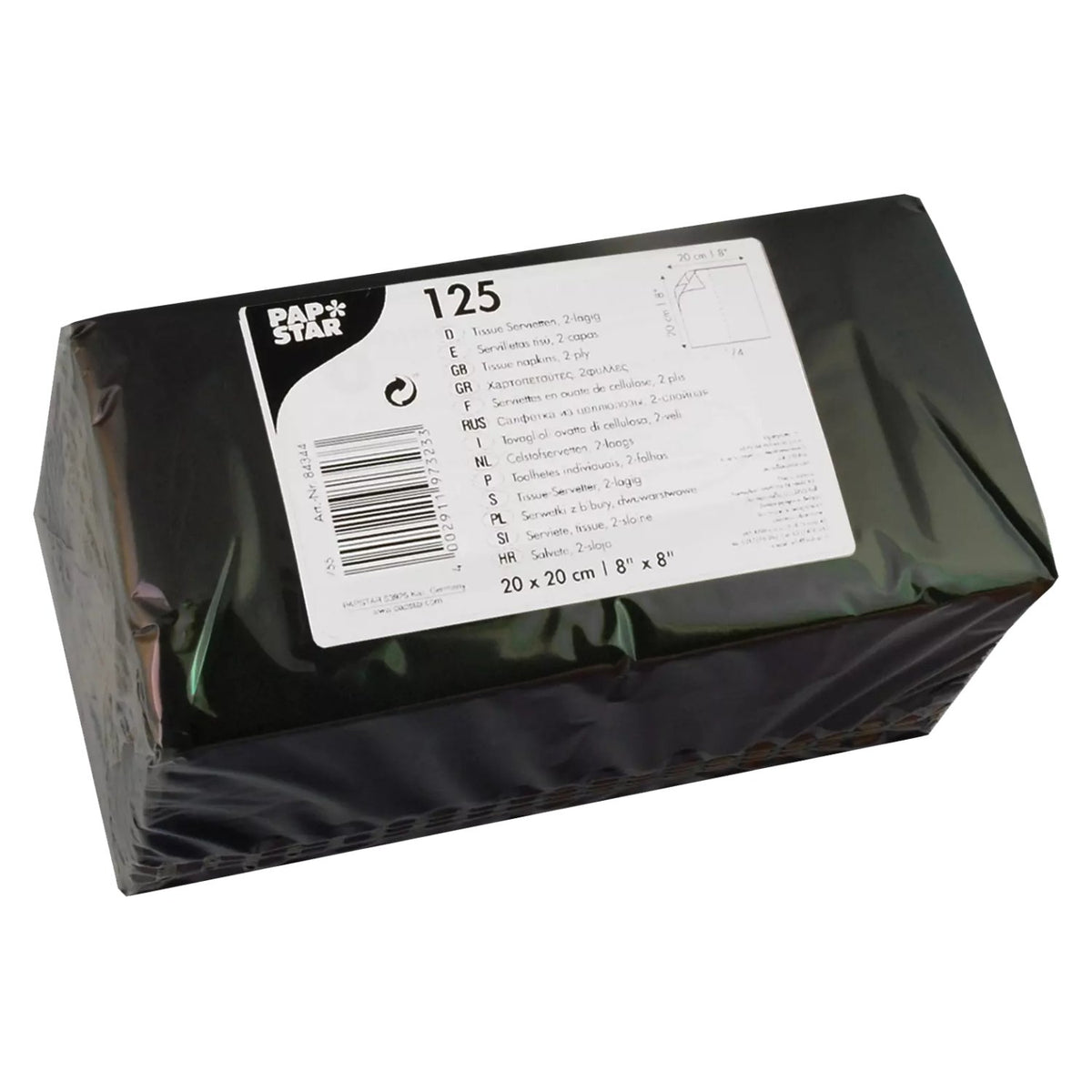 Cocktailservietten schwarz 20x20 cm 125 Stück