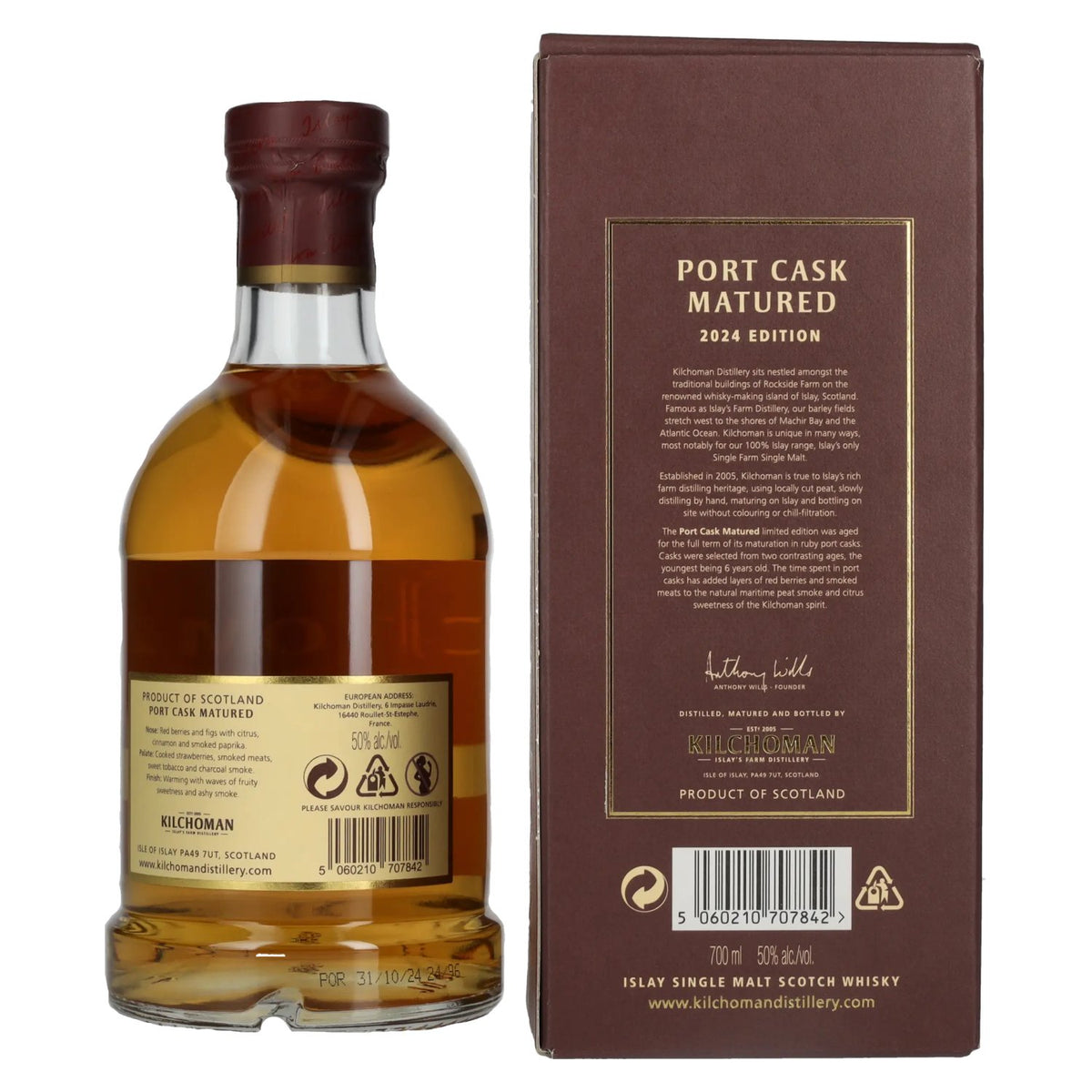 Kilchoman PORT CASK MATURED Single Malt Scotch Whisky Limited Edition 2024 50% Vol. 0,7l in Geschenkbox