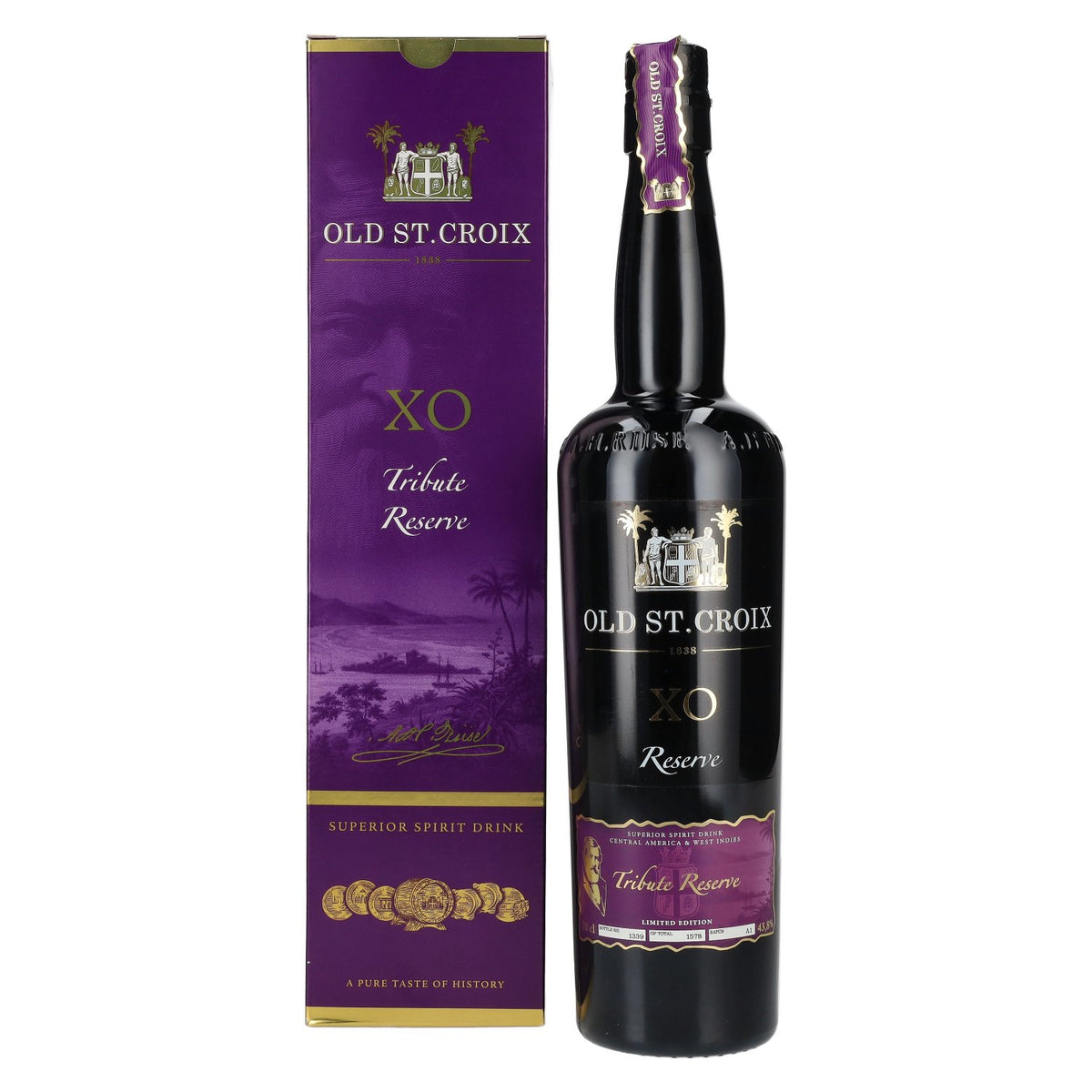 Old St. Croix A.H. Riise X.O. TRIBUTE Reserve Superior Spirit Drink 43,8 % vol. 0,7 l dans un coffret cadeau