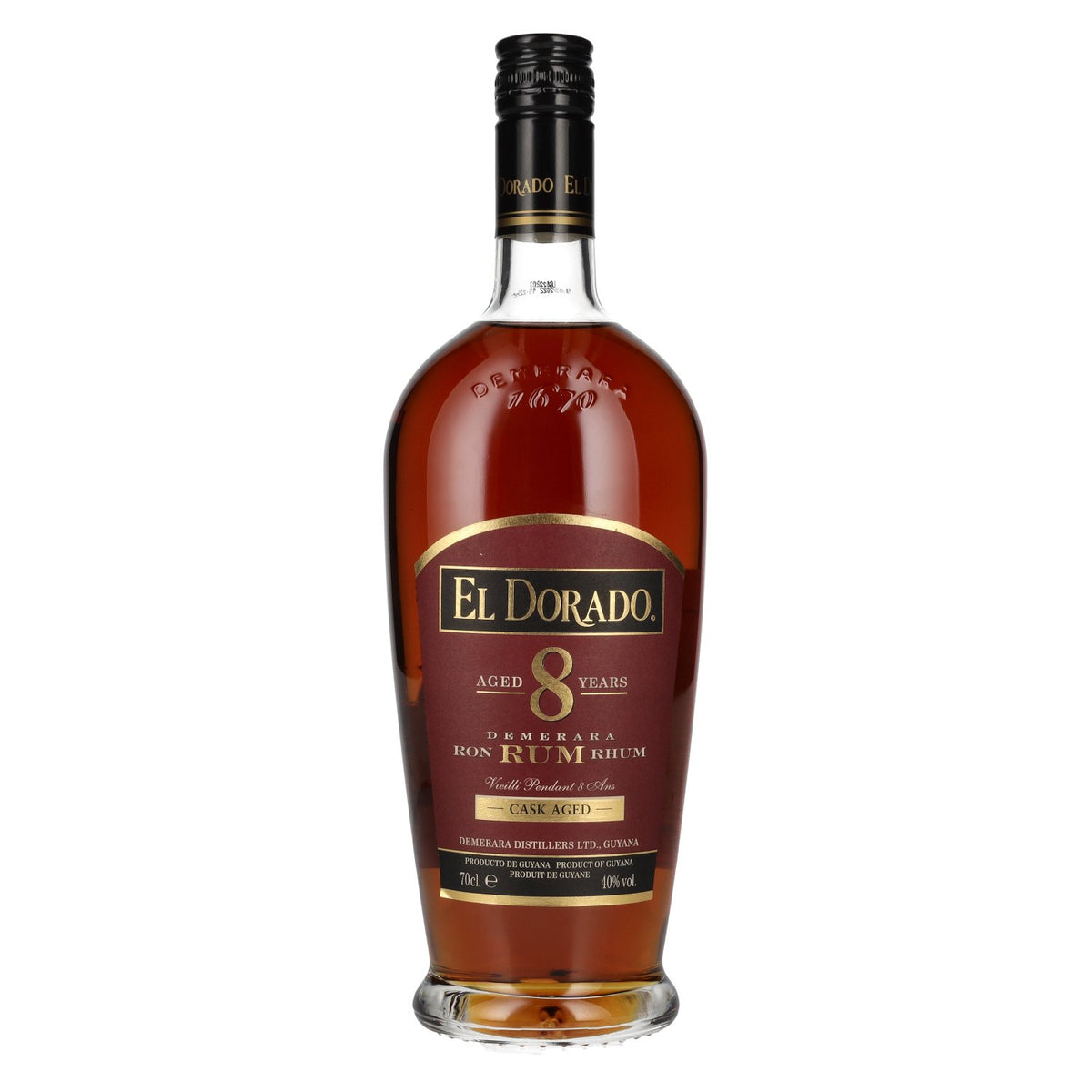 El Dorado 8 ans d'âge, rhum Demerara vieilli en fût, 40 % vol., 0,7 l